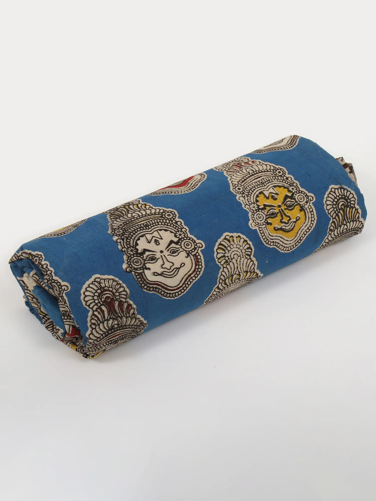 Federal-Blue Pure Cotton Blocked Kalamkari Printed Fabric with Kathakali Face Motifs, alternate view