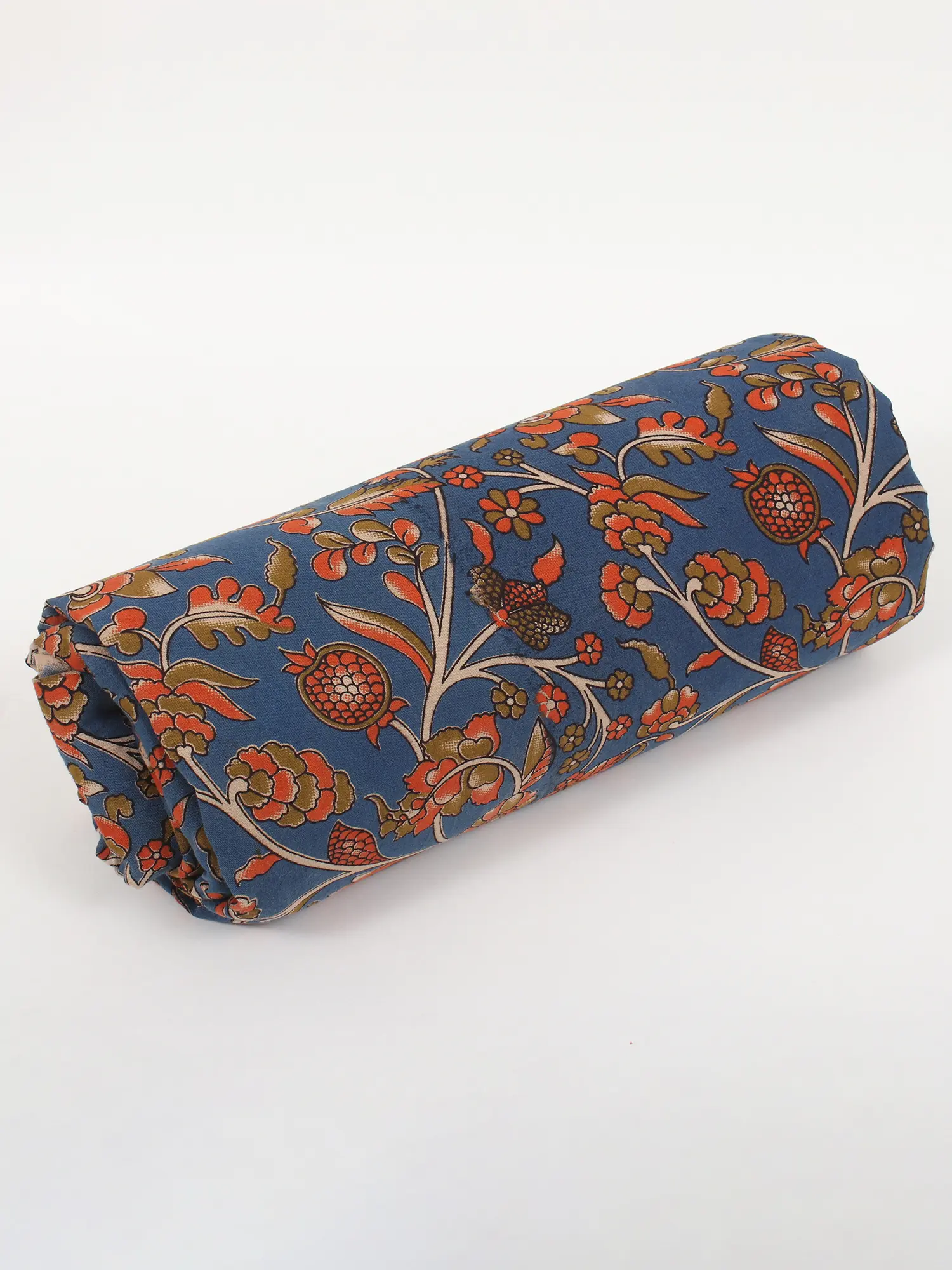 Bijou-Blue Pure Cotton Kalamkari Blocked Printed Fabric, alternate view