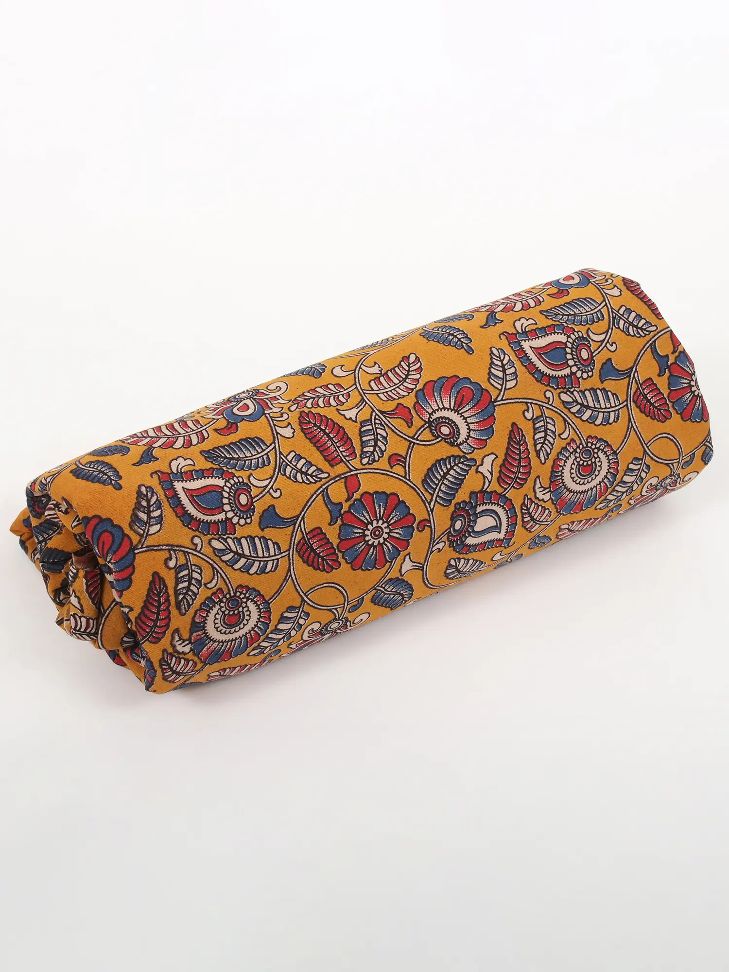 Golden-Yellow Pure Cotton Fabric with Floral Vine Motif Blocked Kalamkari Printed, alternate view