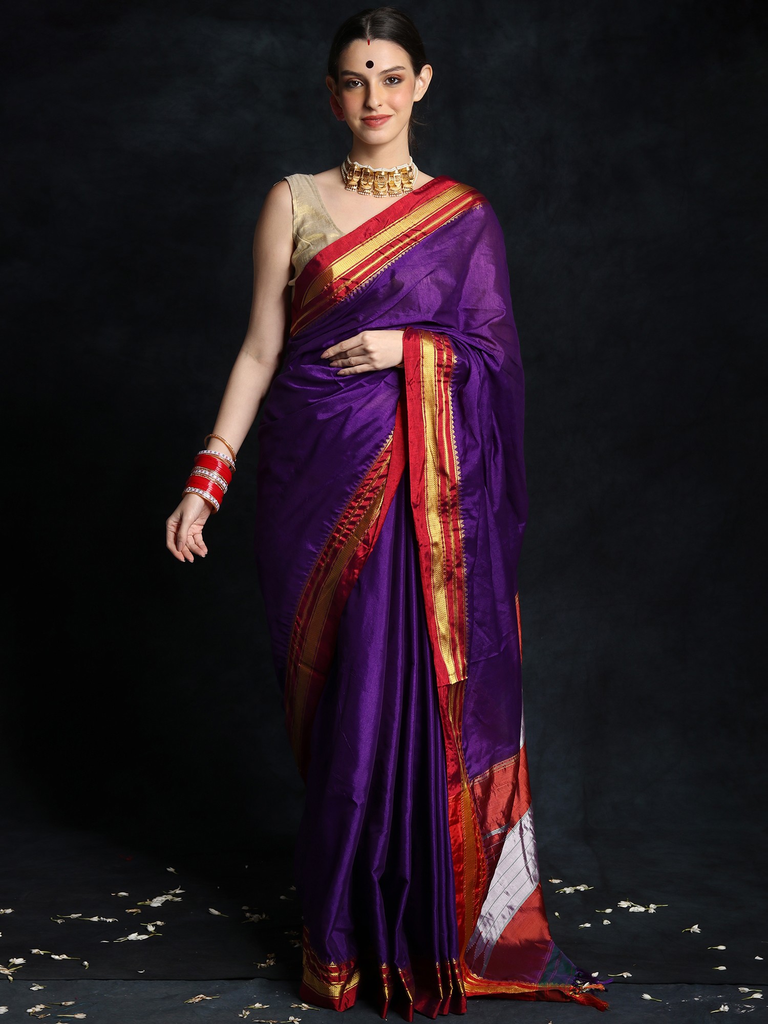 Royal Purple Designer Dola Silk Bandhani Saree with Paithani Pallu | TST |  The Silk Trend