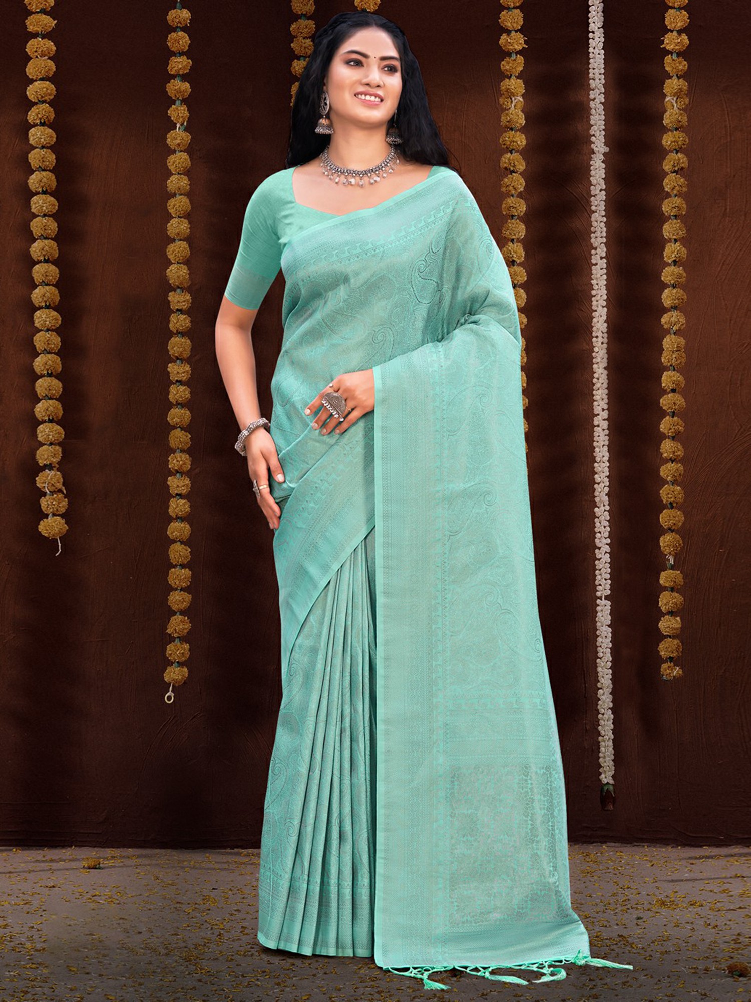 Green Color kashmiri Kanjeevaram Silk Saree