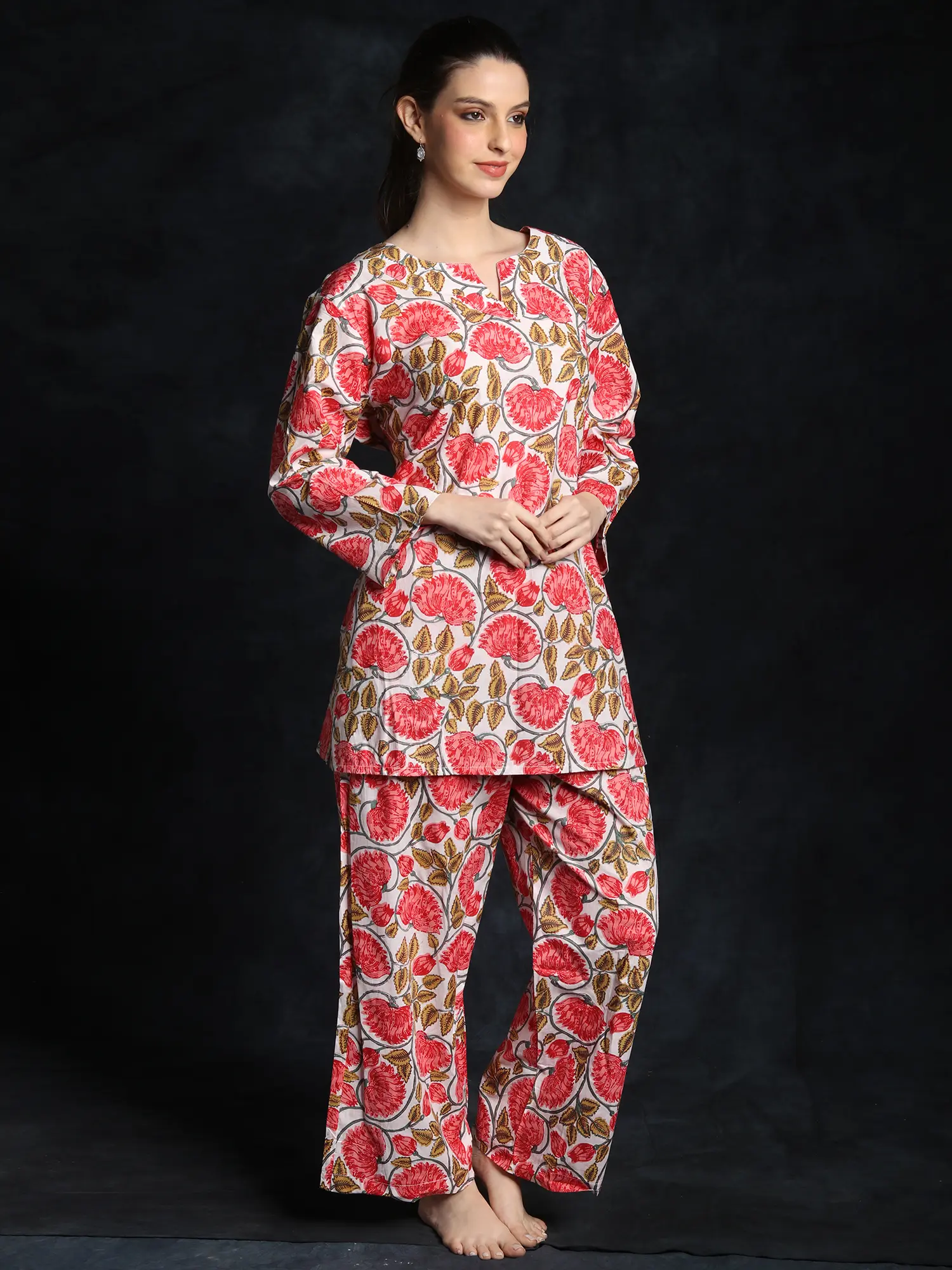 Floral Vine Printed Pure Cotton Co-Ord Set, alternate view