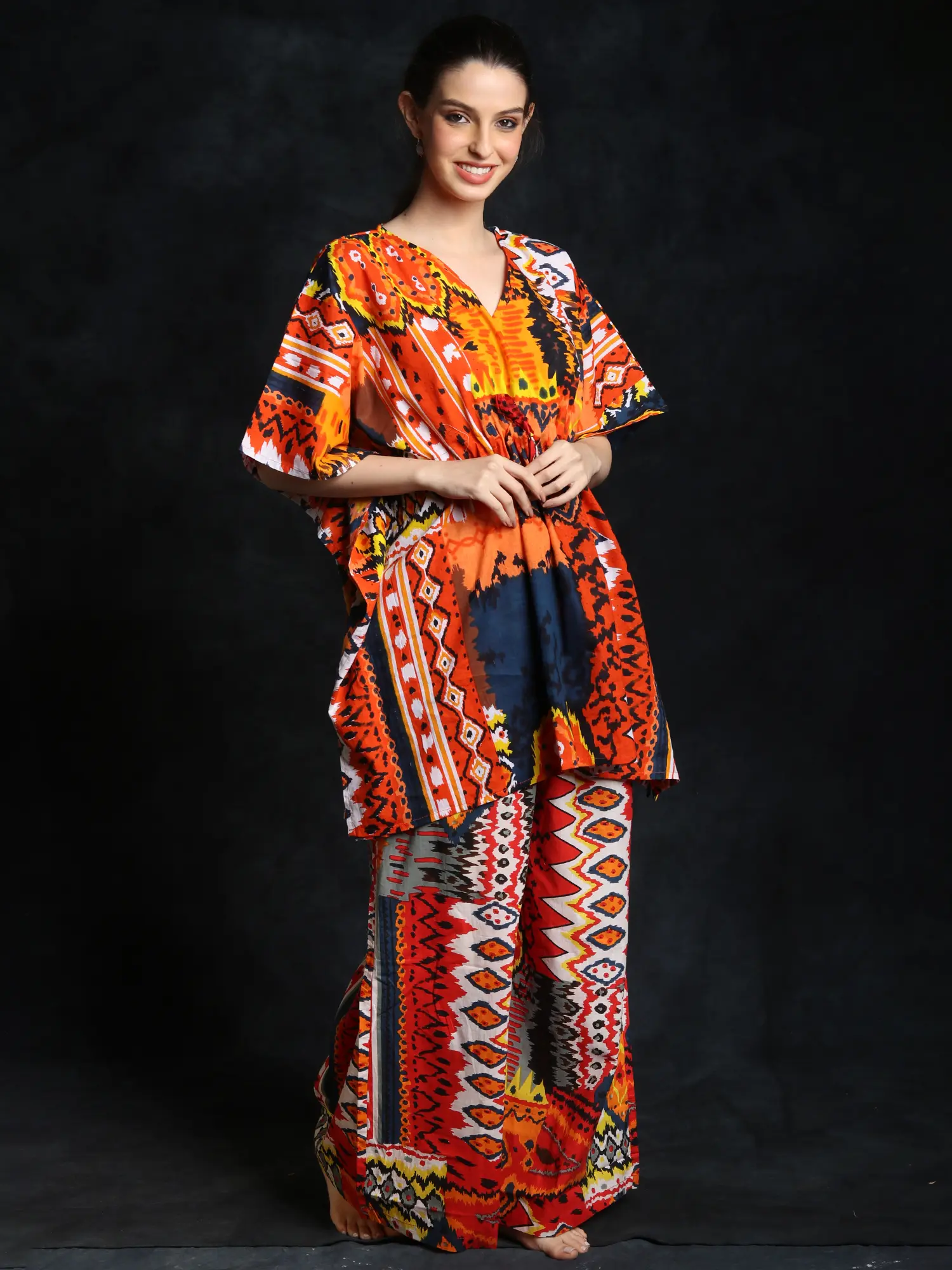 Pure Cotton Kaftan Style Printed Co-Ord Set, alternate view