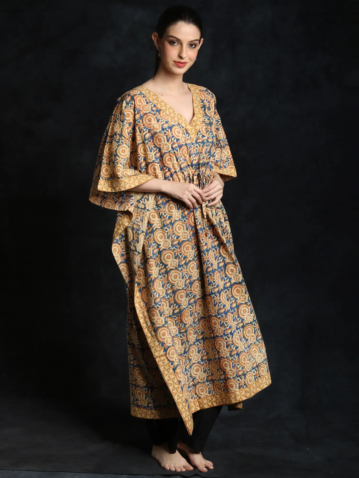 Vallarta-Blue Bagdoo Block Printed Cotton Kaftan, alternate view