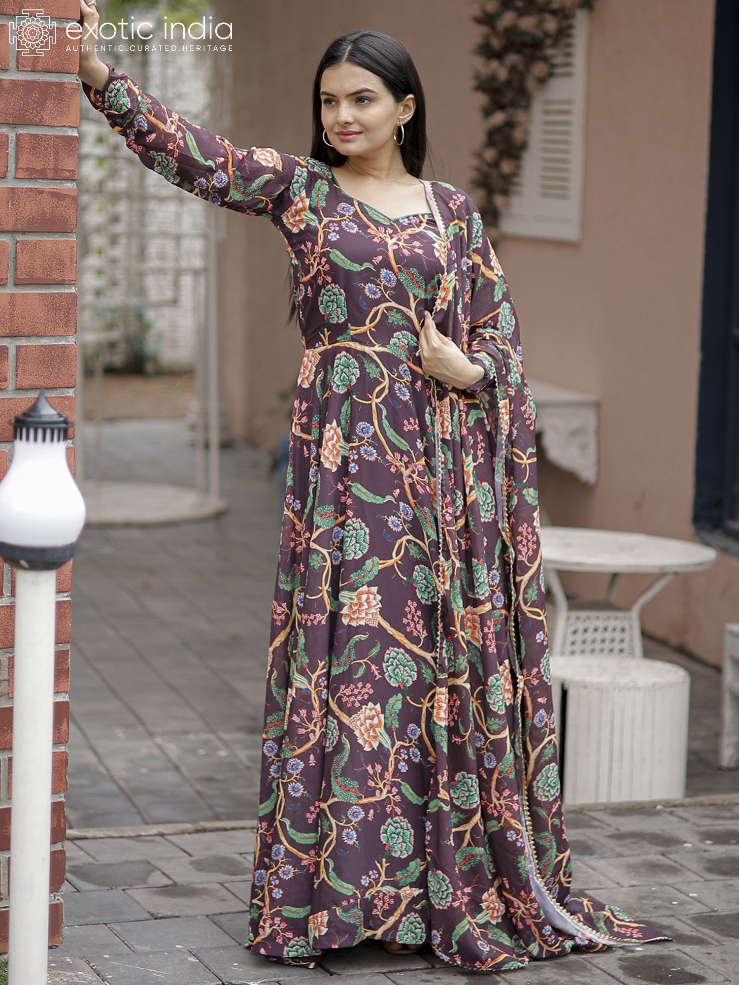 Embroidered Georgette Gown with Shrug – Mina Designer Collection