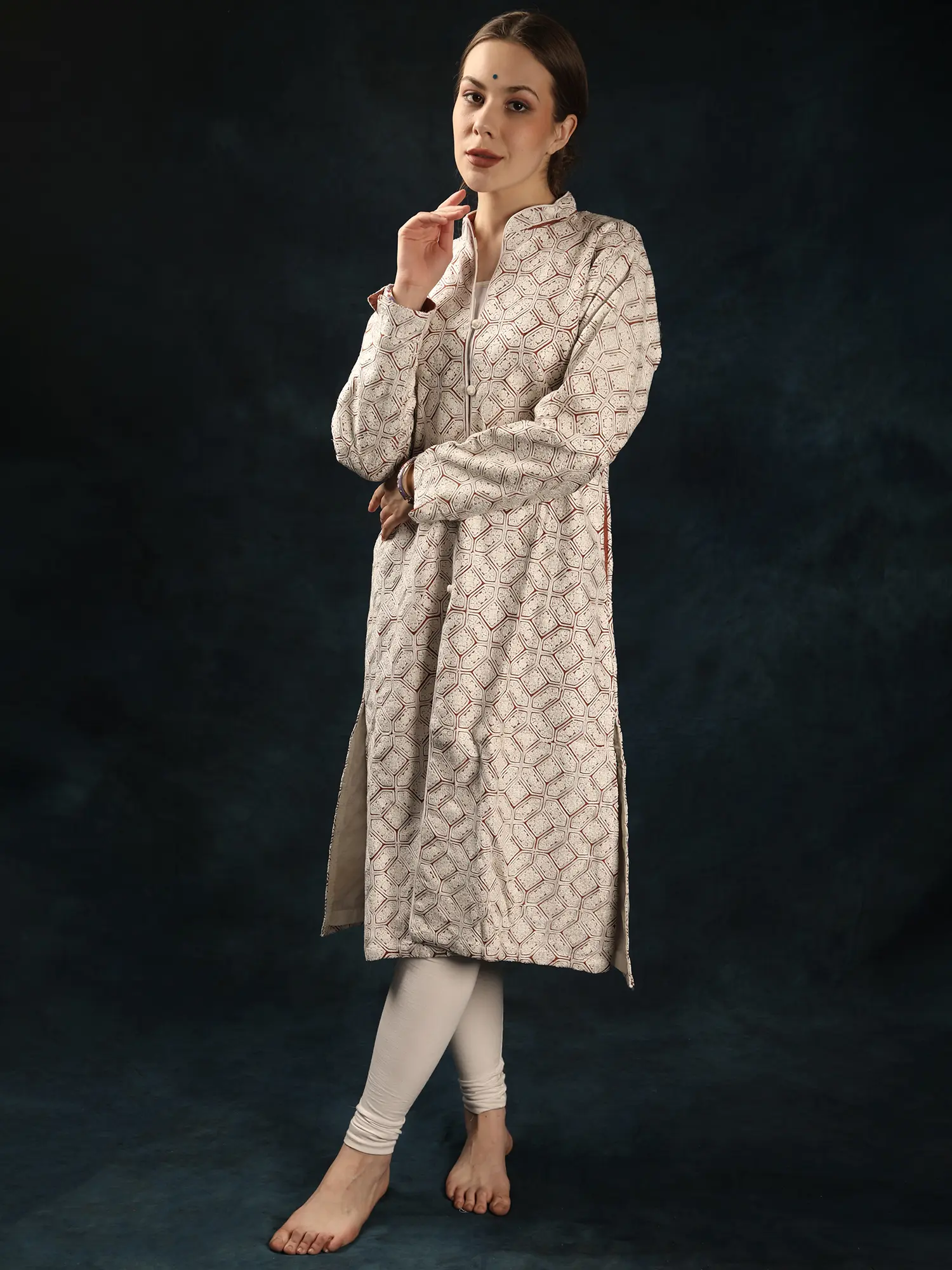 Long Jacket from Kashmir with Aari Embroidery All-Over, alternate view
