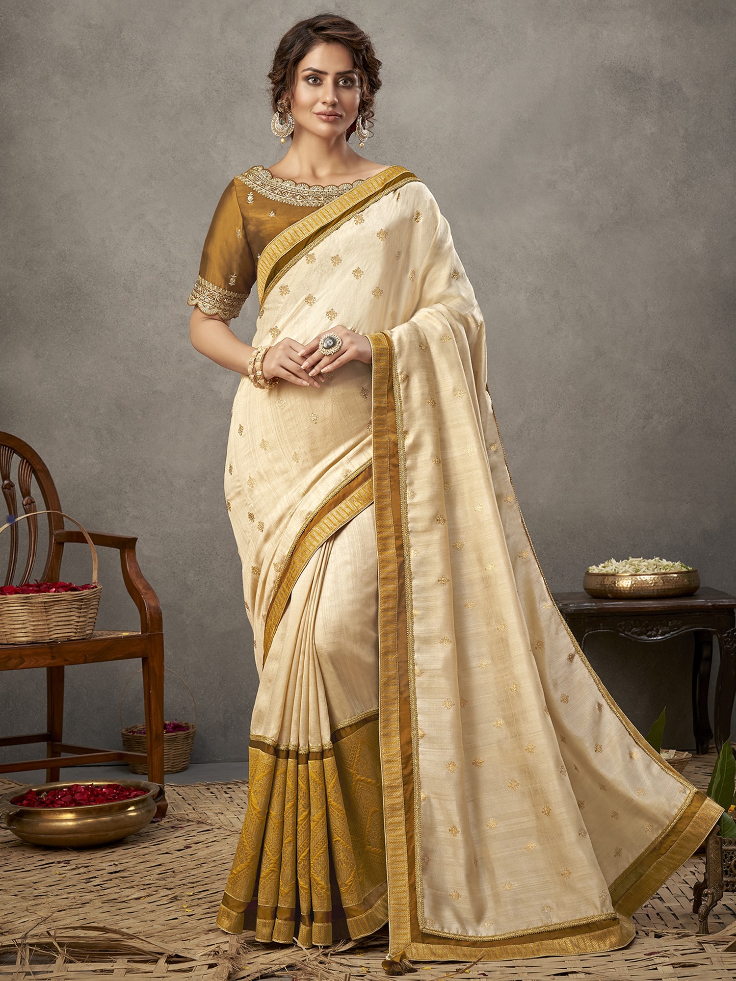 Yellow Shade Handwoven Munga Tussar Silk Saree | Golden Zari Border | –  kihums clothing