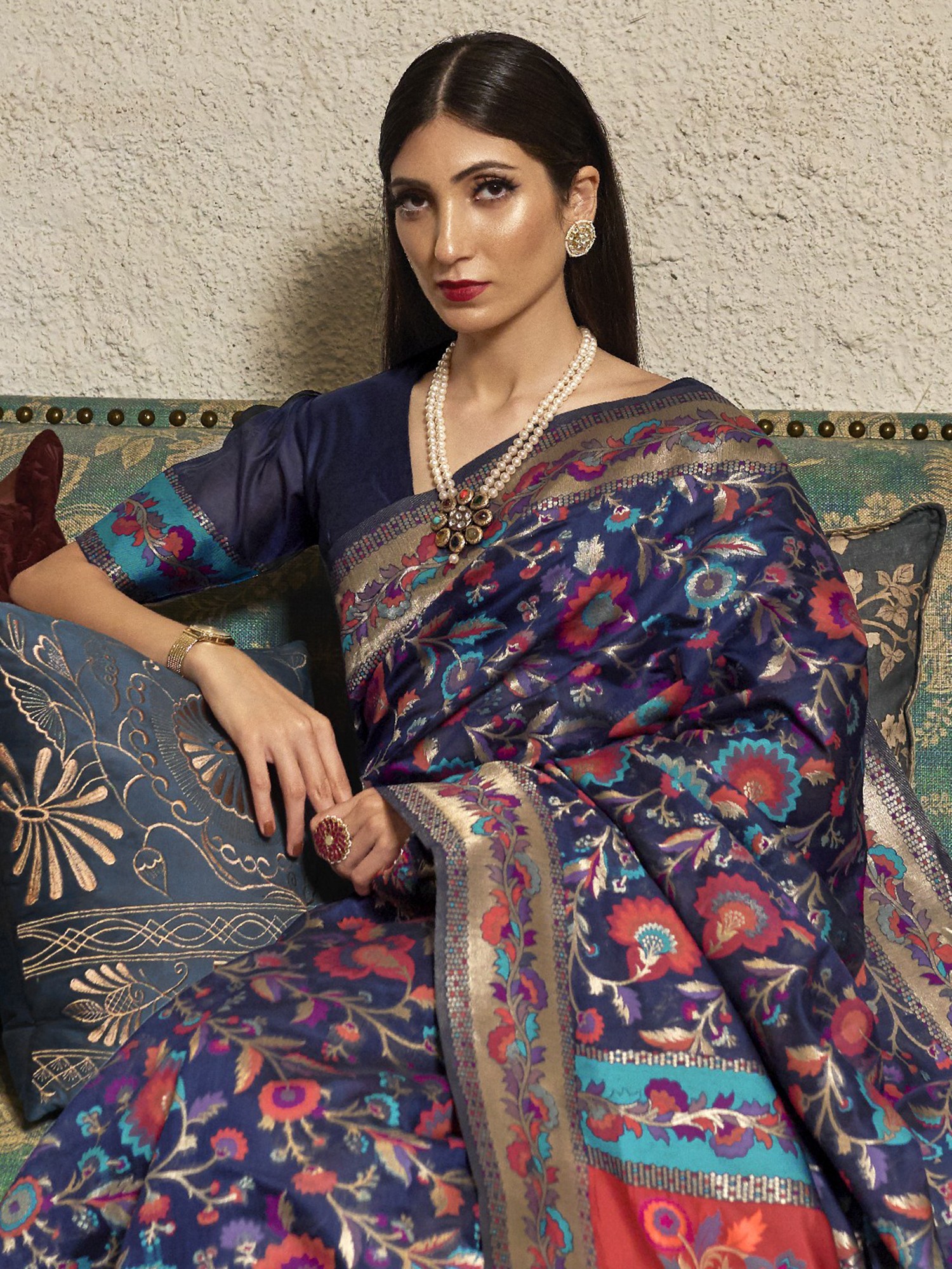 Ethnic Wear Kashmiri Handloom Weaving Silk Sarees | Exotic India Art