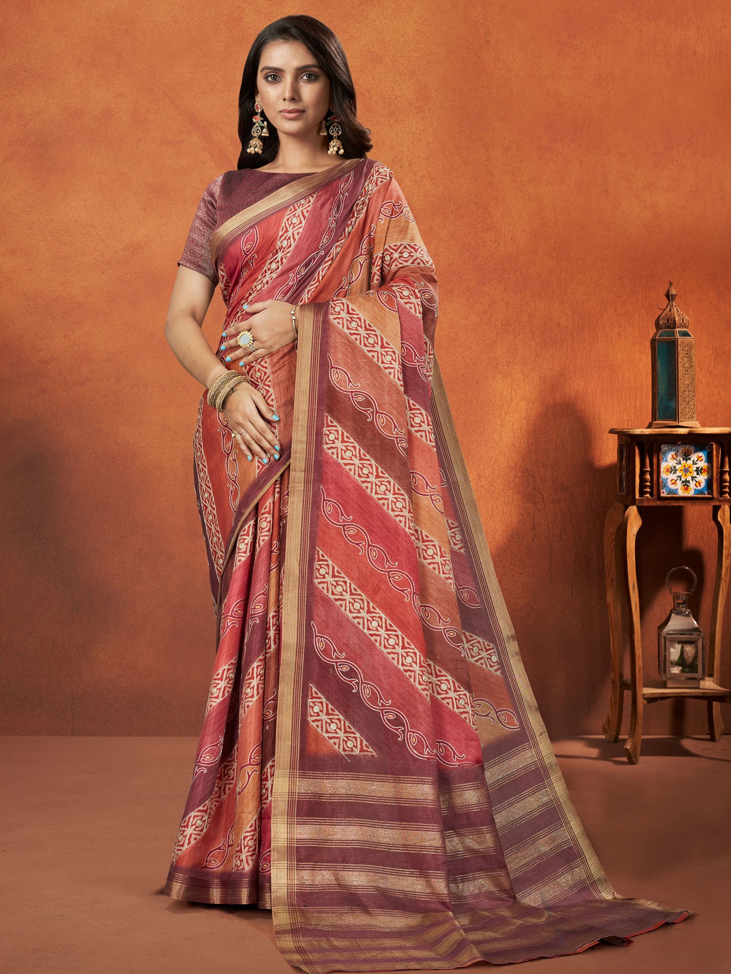 Buy Multicolor Art Silk Saree With Blouse Piece online-Karagiri