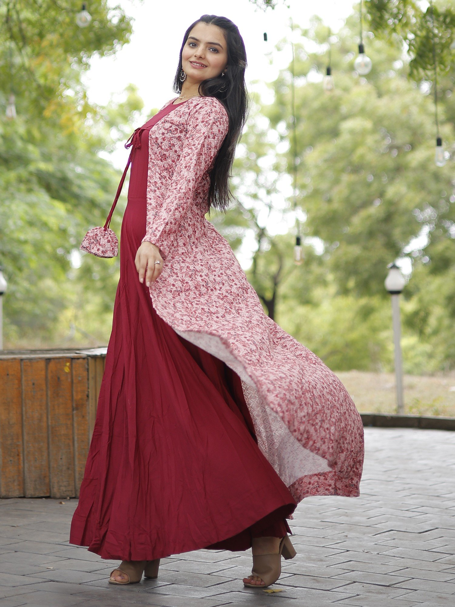 Designer long gown with long shrug