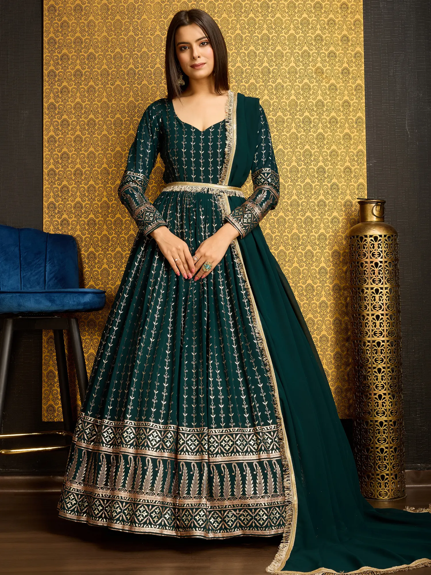 slim fit dress slacks Miss Circle Women's Xavy Teal Green Off Shoulder Corset Midi Dress main image 1