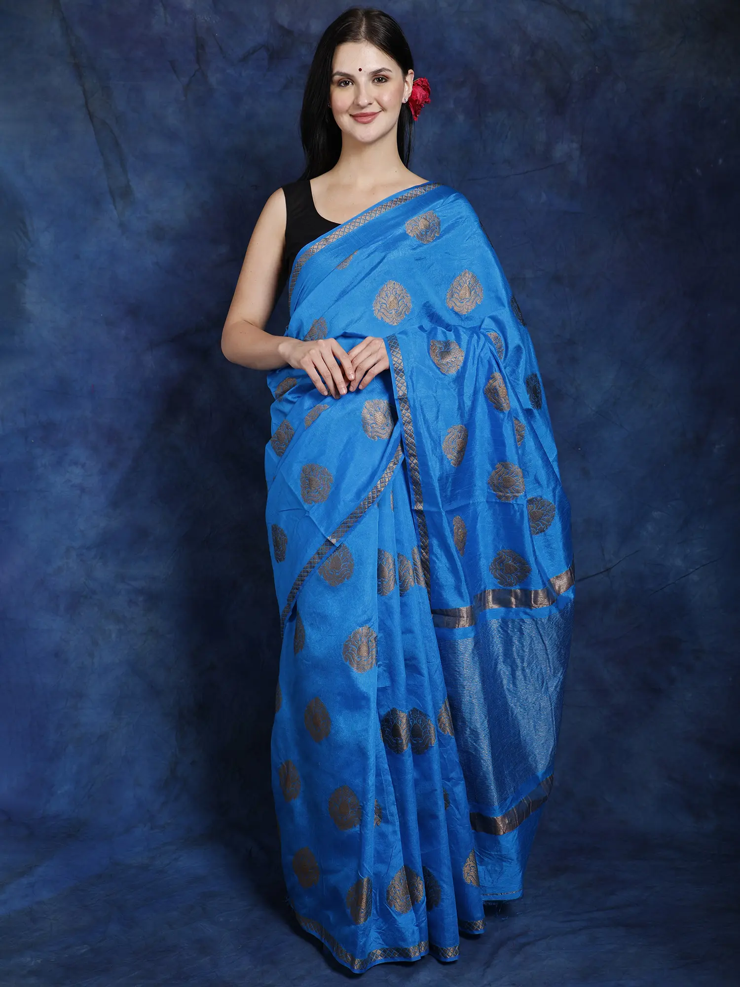 Methyl-Blue Art Silk Saree from Chennai with Brocaded Zari Bootis All-Over