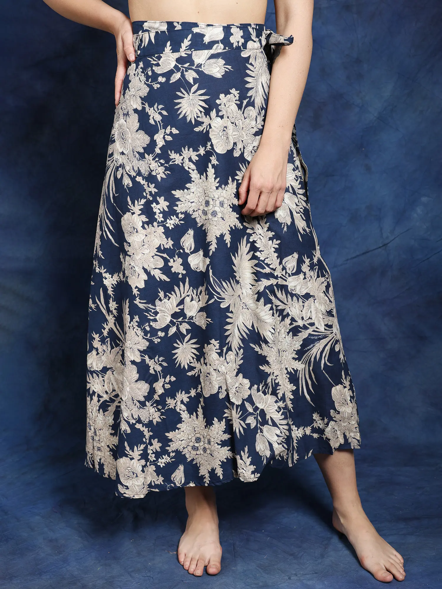 Floral Printed Wrap-Around Casual Long Skirt, alternate view