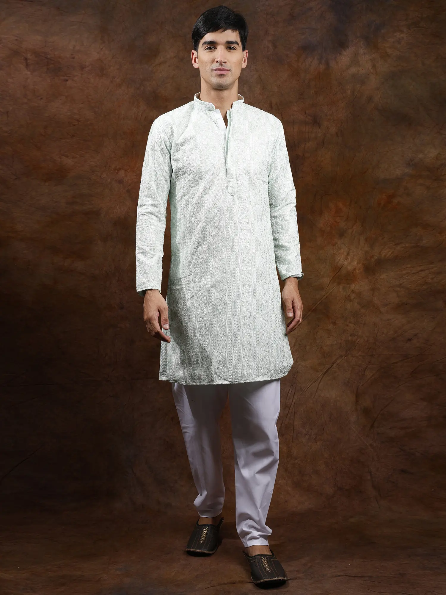 Pastel Kurta Pajama Set with Chikankari Embroidery All-Over