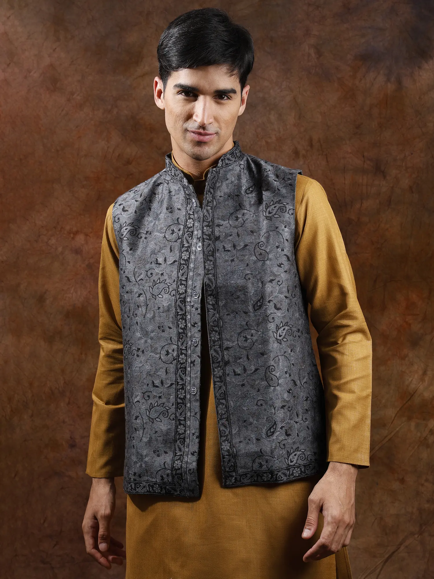 Wool Jamawar Kani Waistcoat with Paiselys Jaal Weave