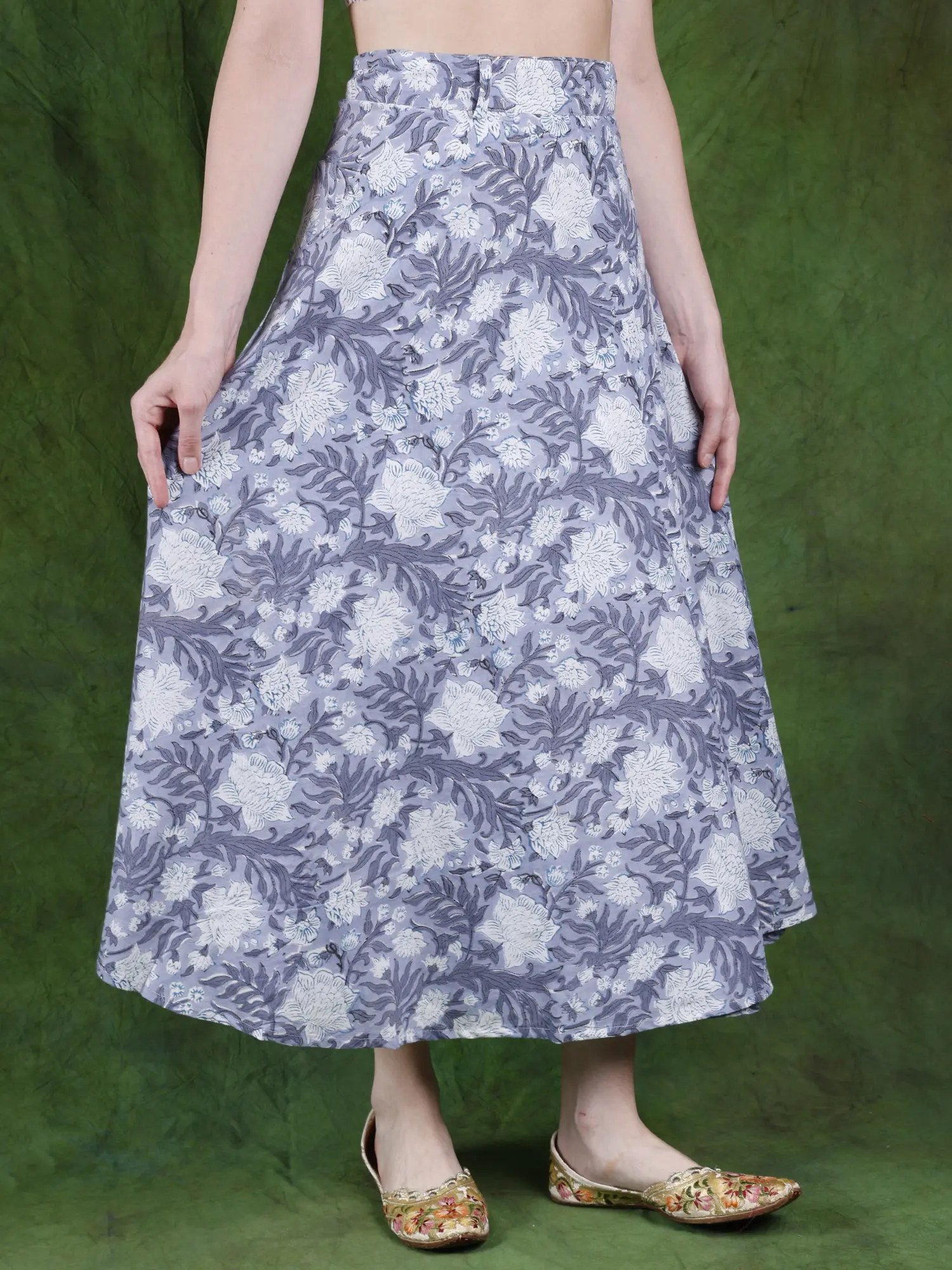 Blue-Blizzard Floral Printed Wrap Around Long Skirt from Jaipur, alternate view
