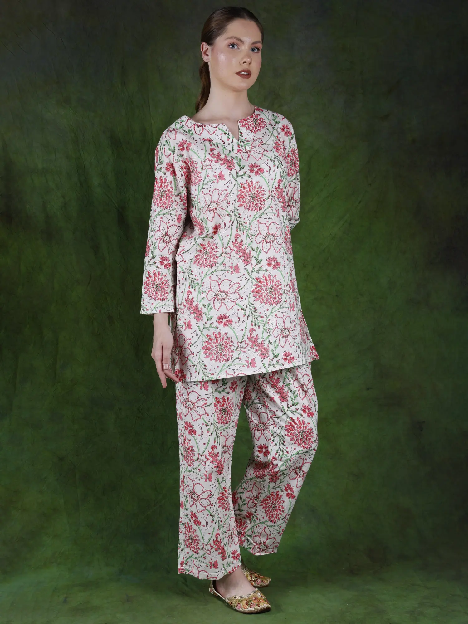 Star-White Pure Cotton Co-Ord Set with Printed Floral Vines, alternate view