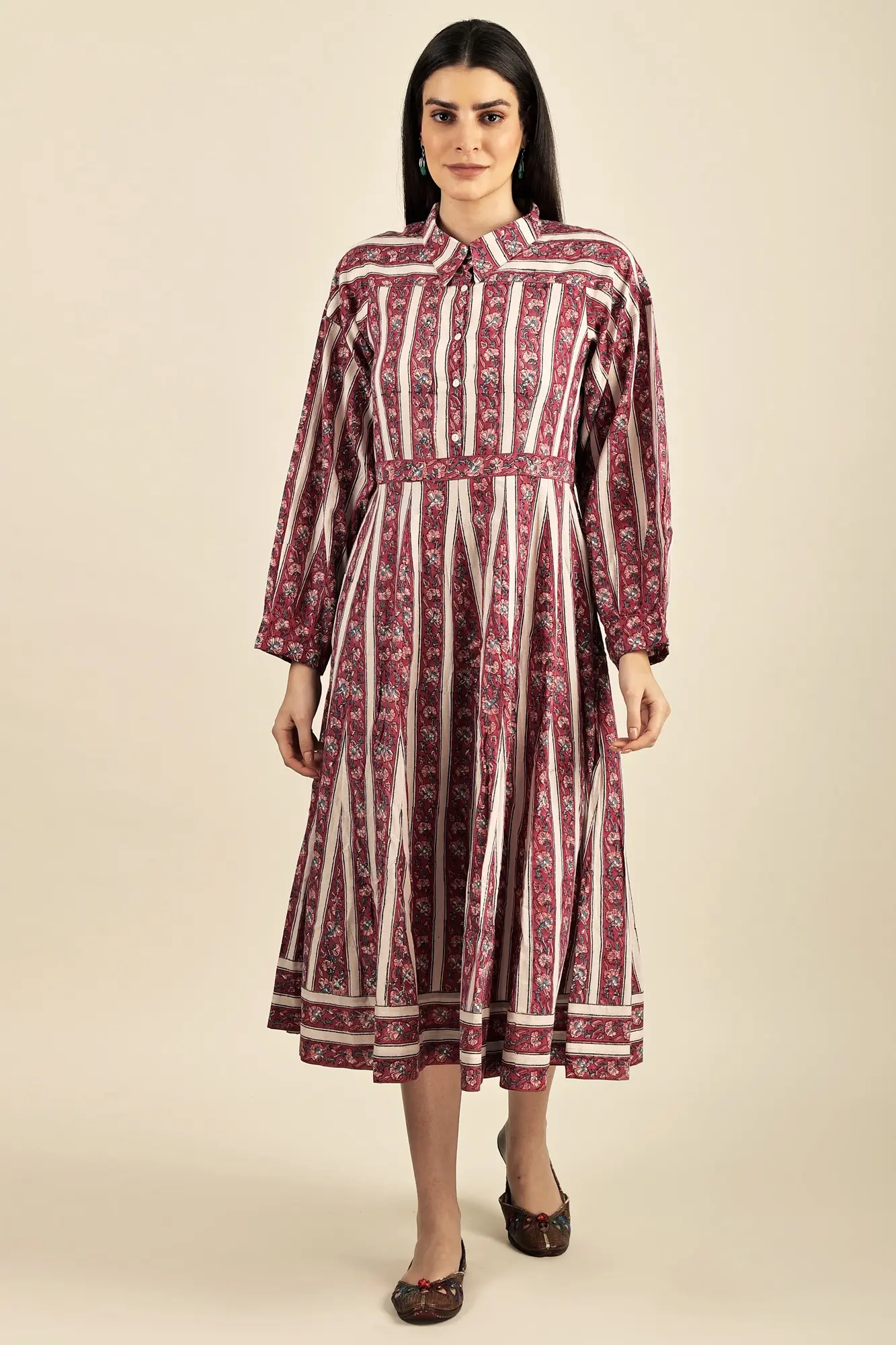 "Fuchsia" feminine and bold - A rare piece of hand-block printed formal dress