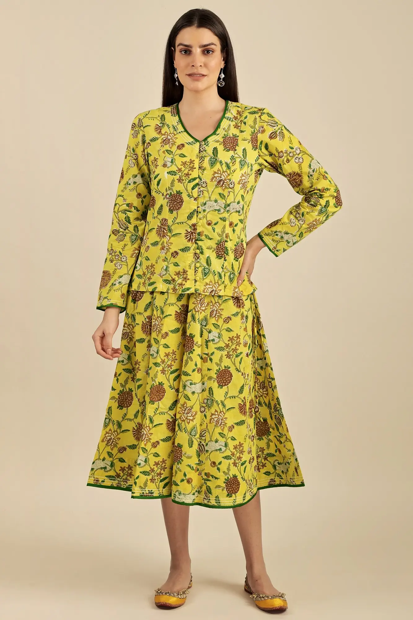 "Apricia" Spreading Sunlight- A Hand Block Printed Skirt And Top
