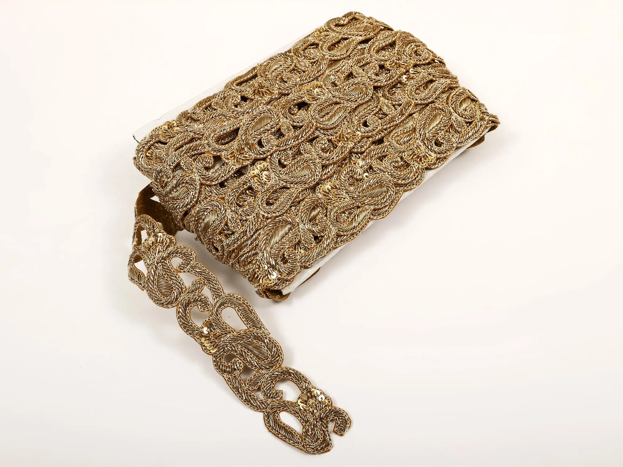 Gilded-Beige Embroidered Sequins Heavy Lace for Saree Border