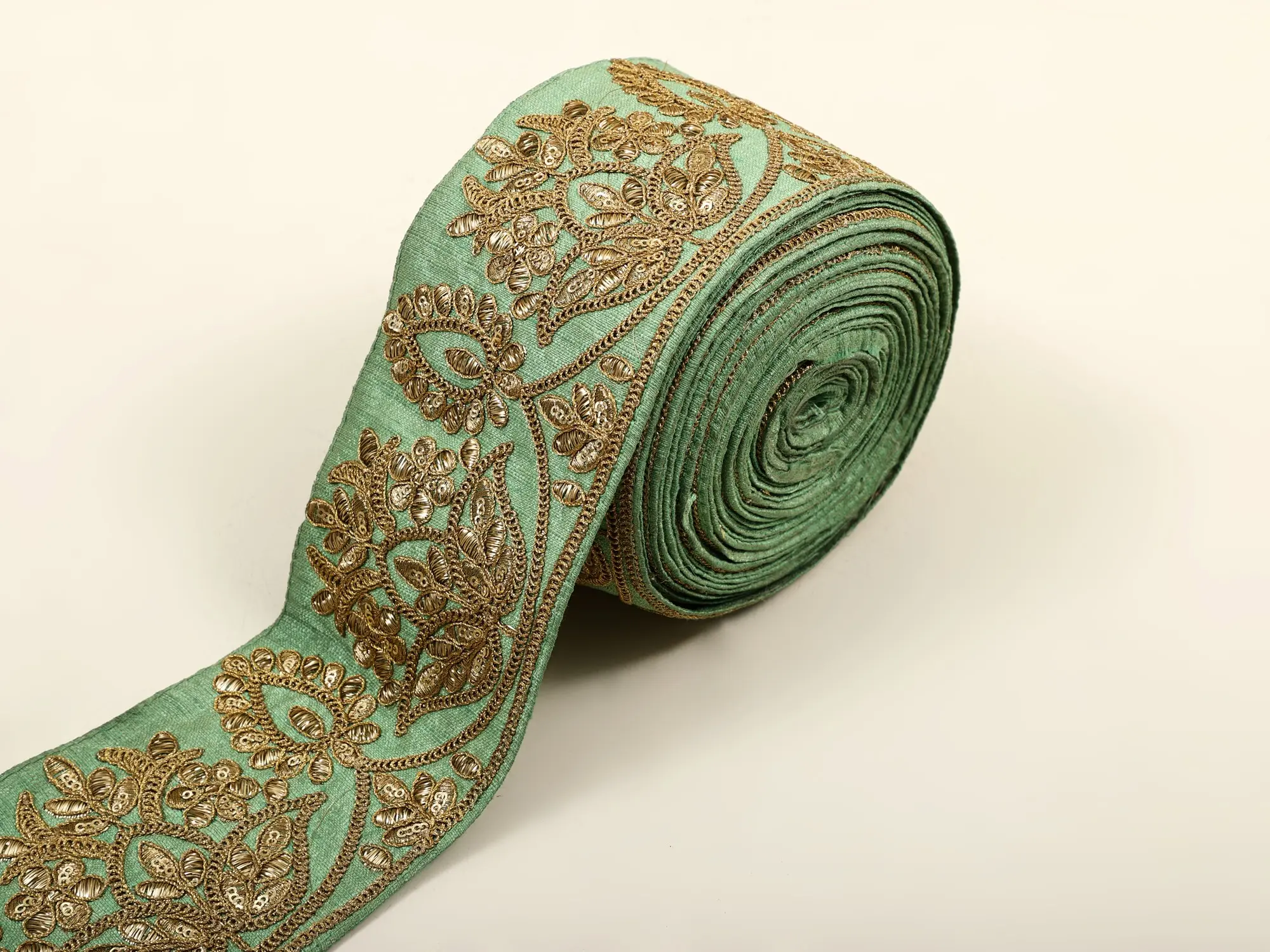 Zari-Embroidered Flowers Fabric Border