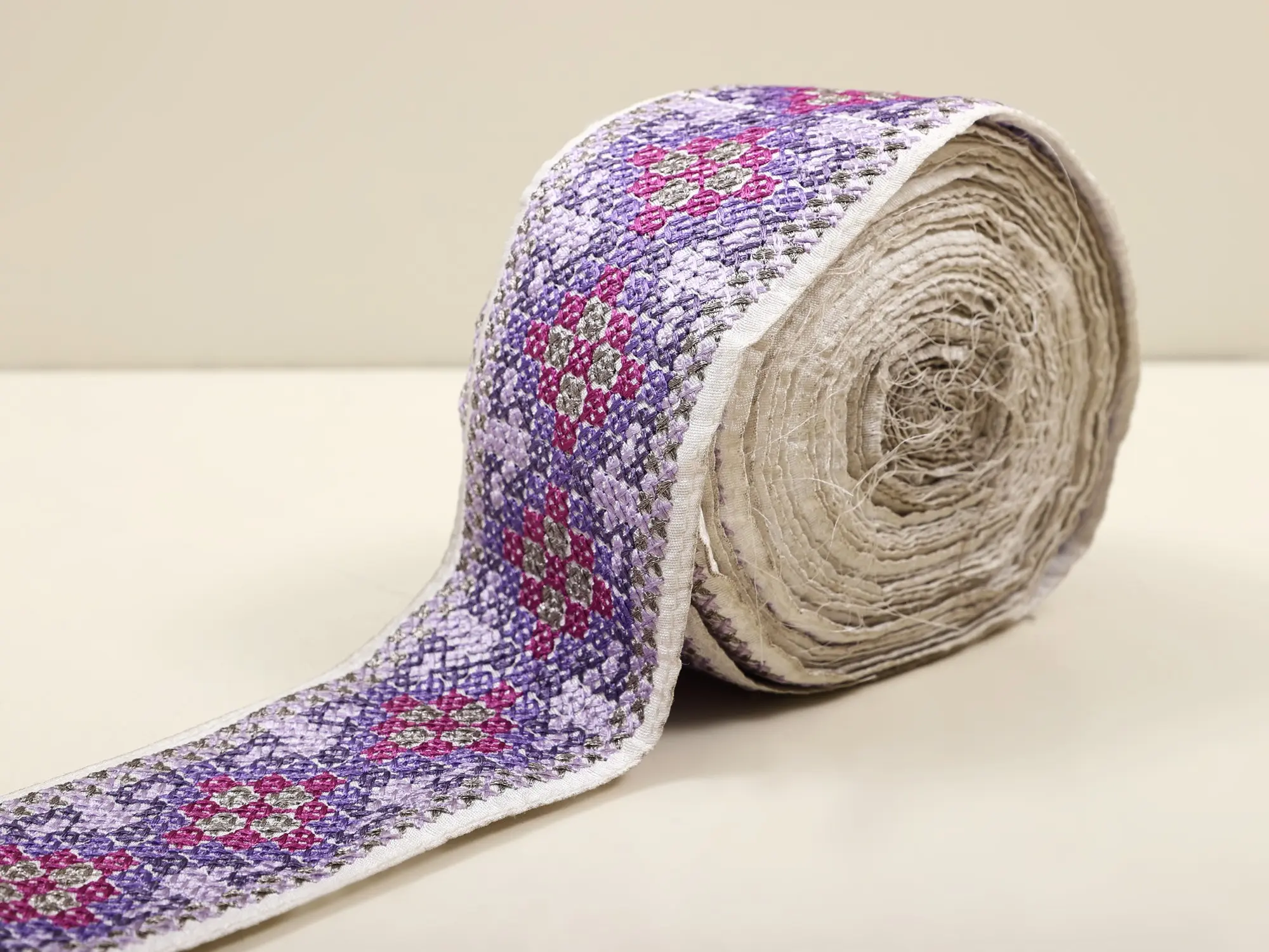 Multicolor Silver-Zari and Thread Embroidered Fabric Border