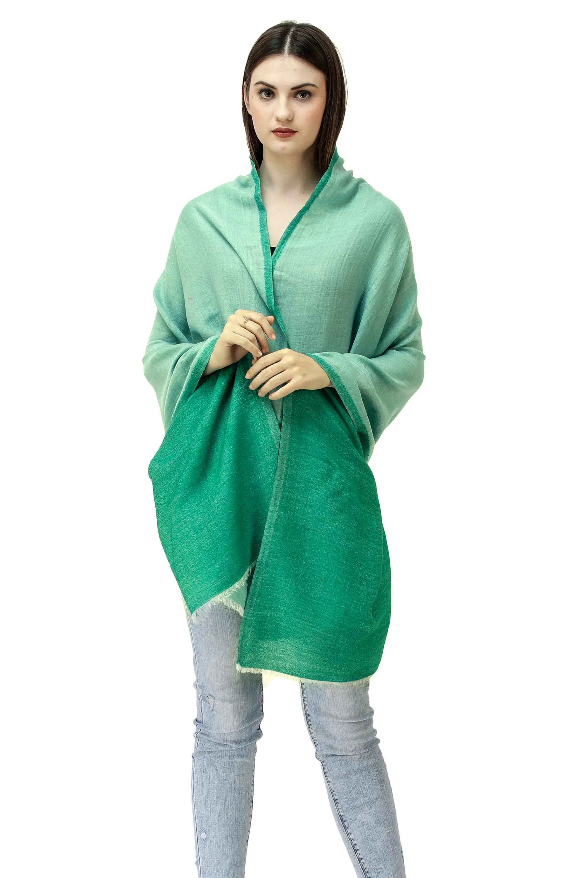 VividGreen DoubleSided Cashmere Shawl Exotic India Art