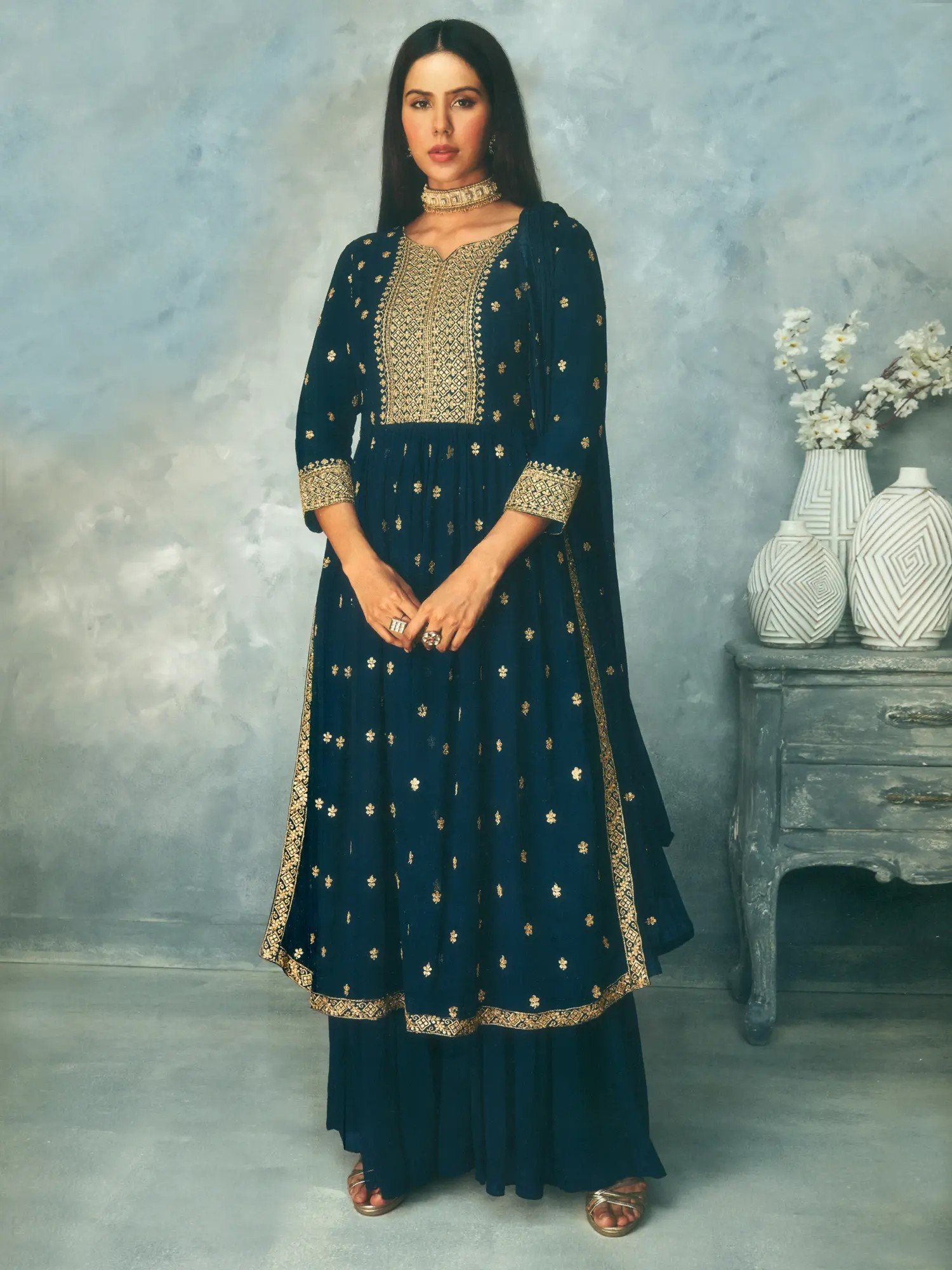 Heavy Work Blue Punjabi Salwar Suit-bdsngoinhaviet.com.vn