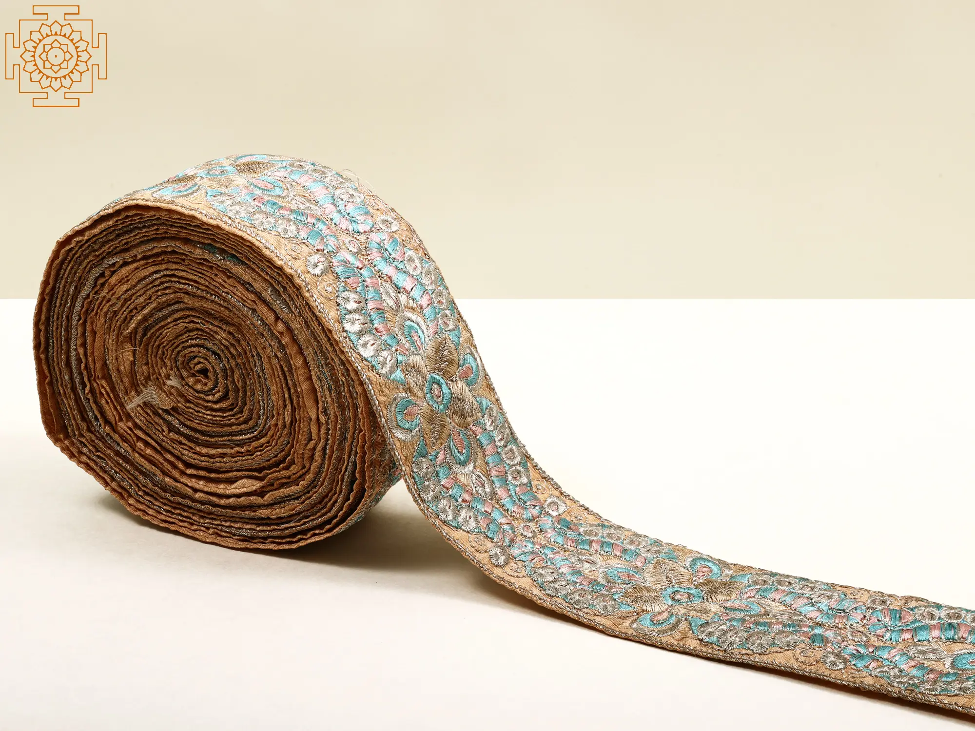 Peach Border with Multicolor Silver-Zari Thread Work
