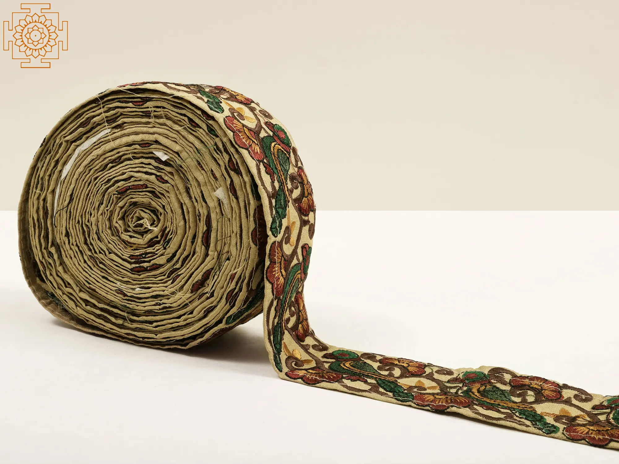 Taos-Taupe Fabric Border with Multicolor Thread Embroidered Parrot