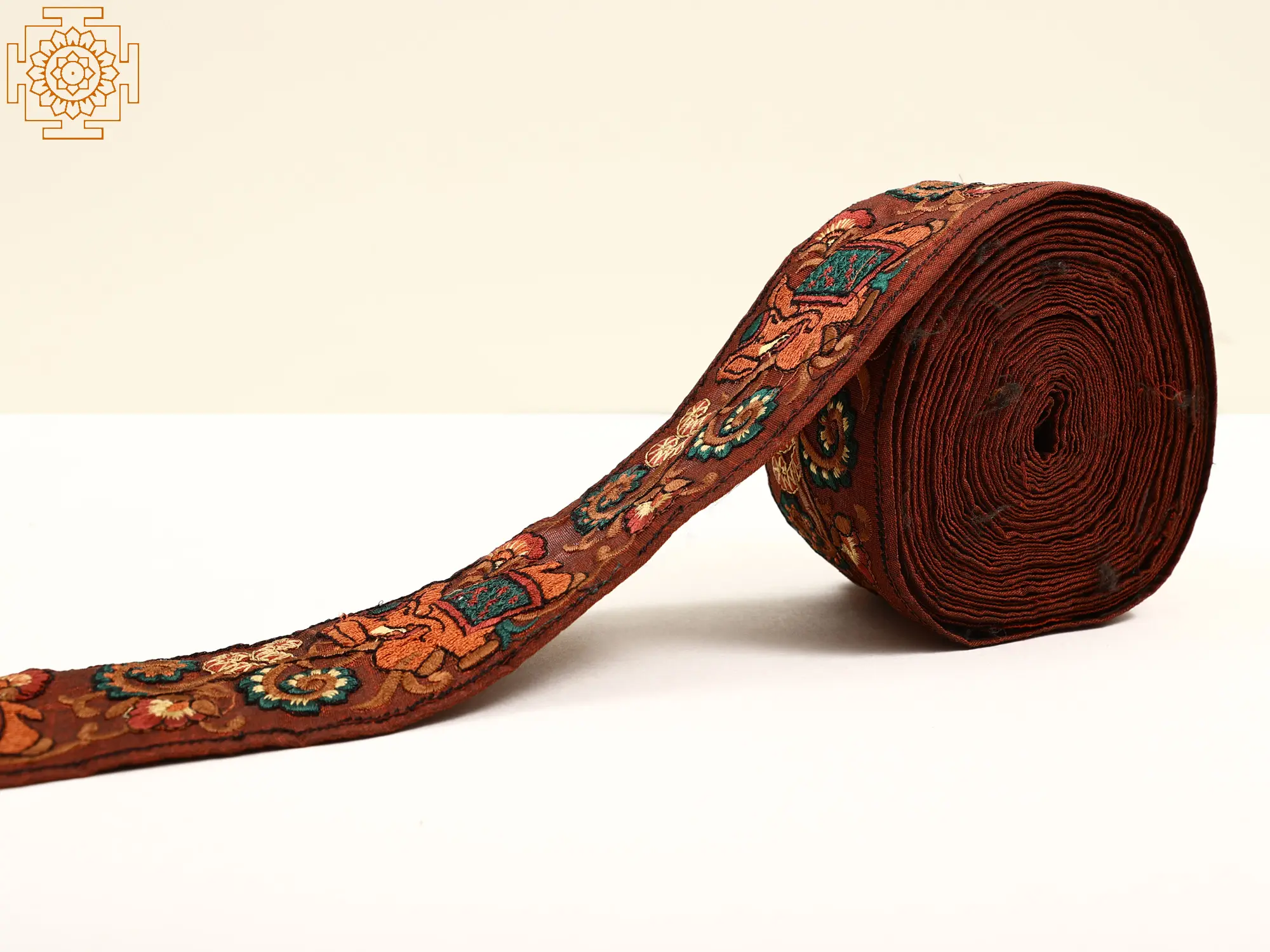 Rosewood Fabric Border with Elephant and Floral Embroidery