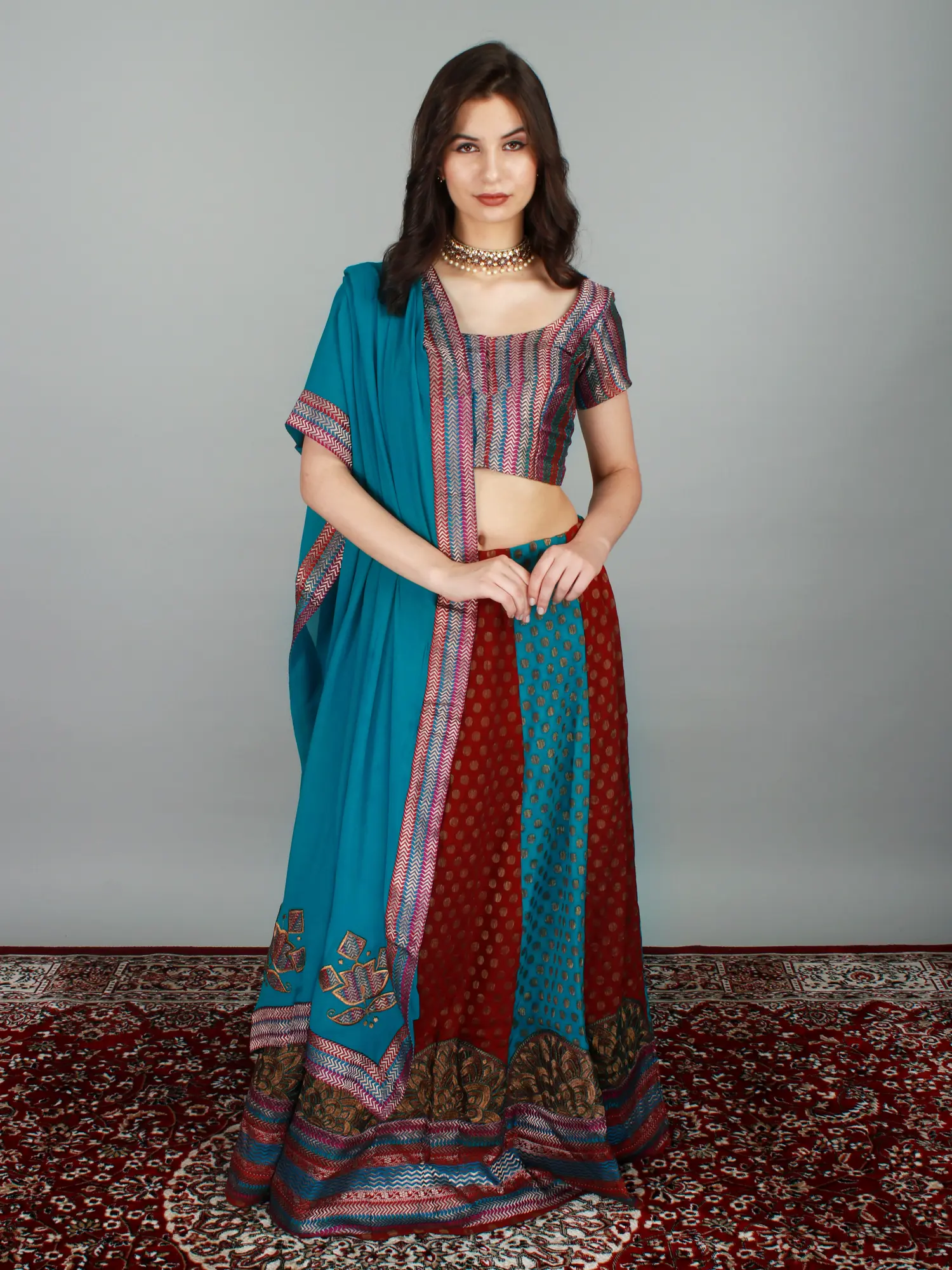Tahitian-Tide Banarasi Bridal Lehenga Choli with Rich Brocade Design