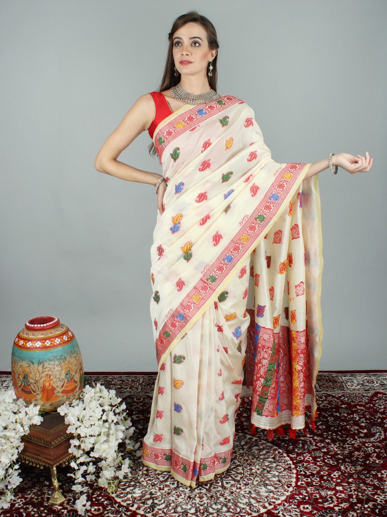 Festive Wear Red Assam Silk Saree – Cygnus Fashion