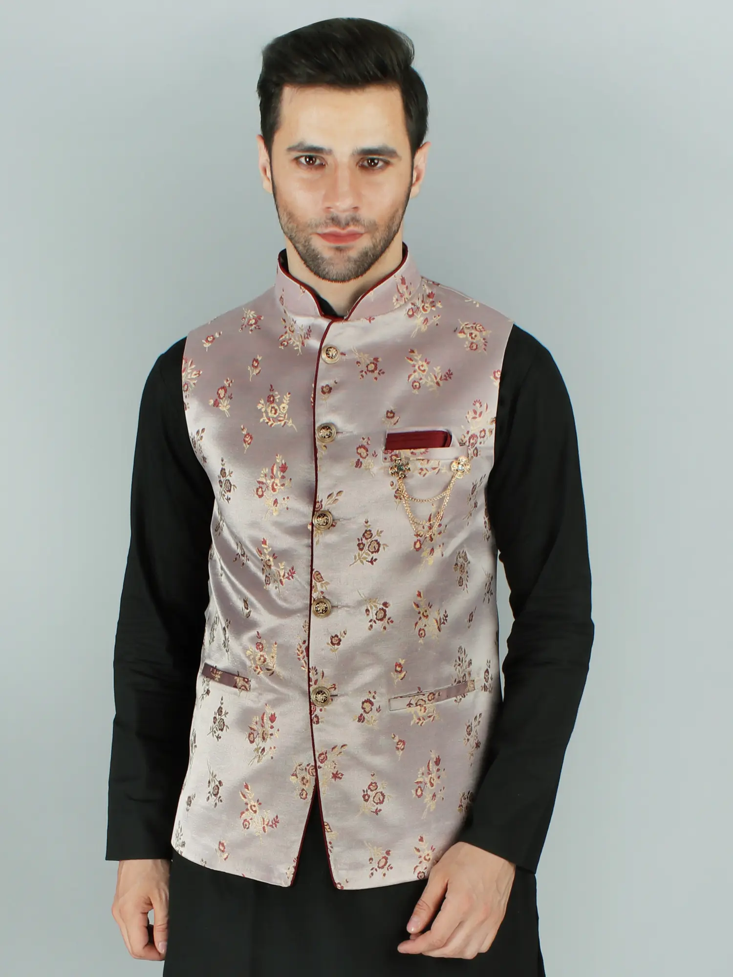 Ethnic Party Wear Floral Brocade Bundi Waist Coat