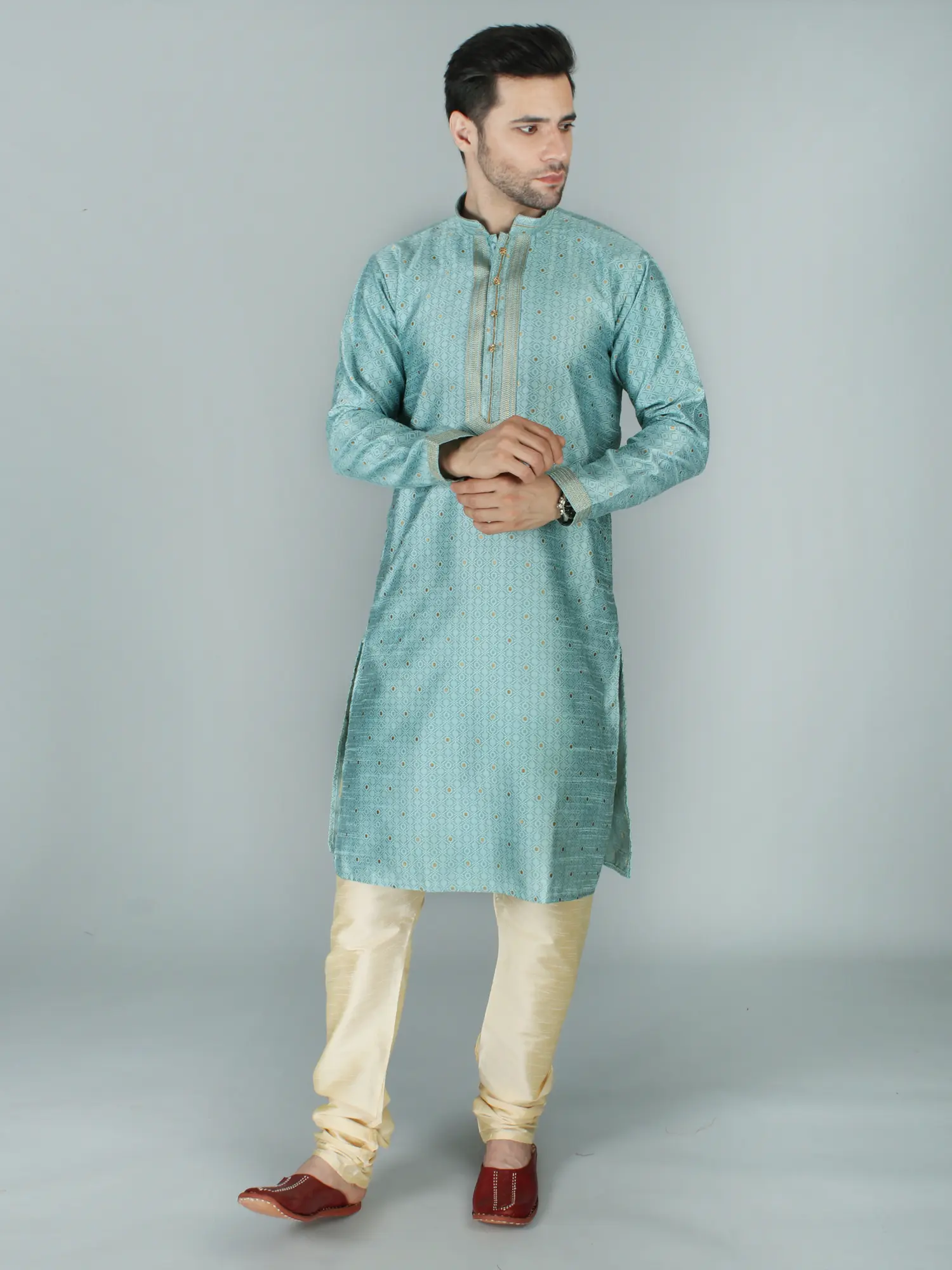 Ethnic Brocaded Kurta Pajama Set with Repetitive Weave