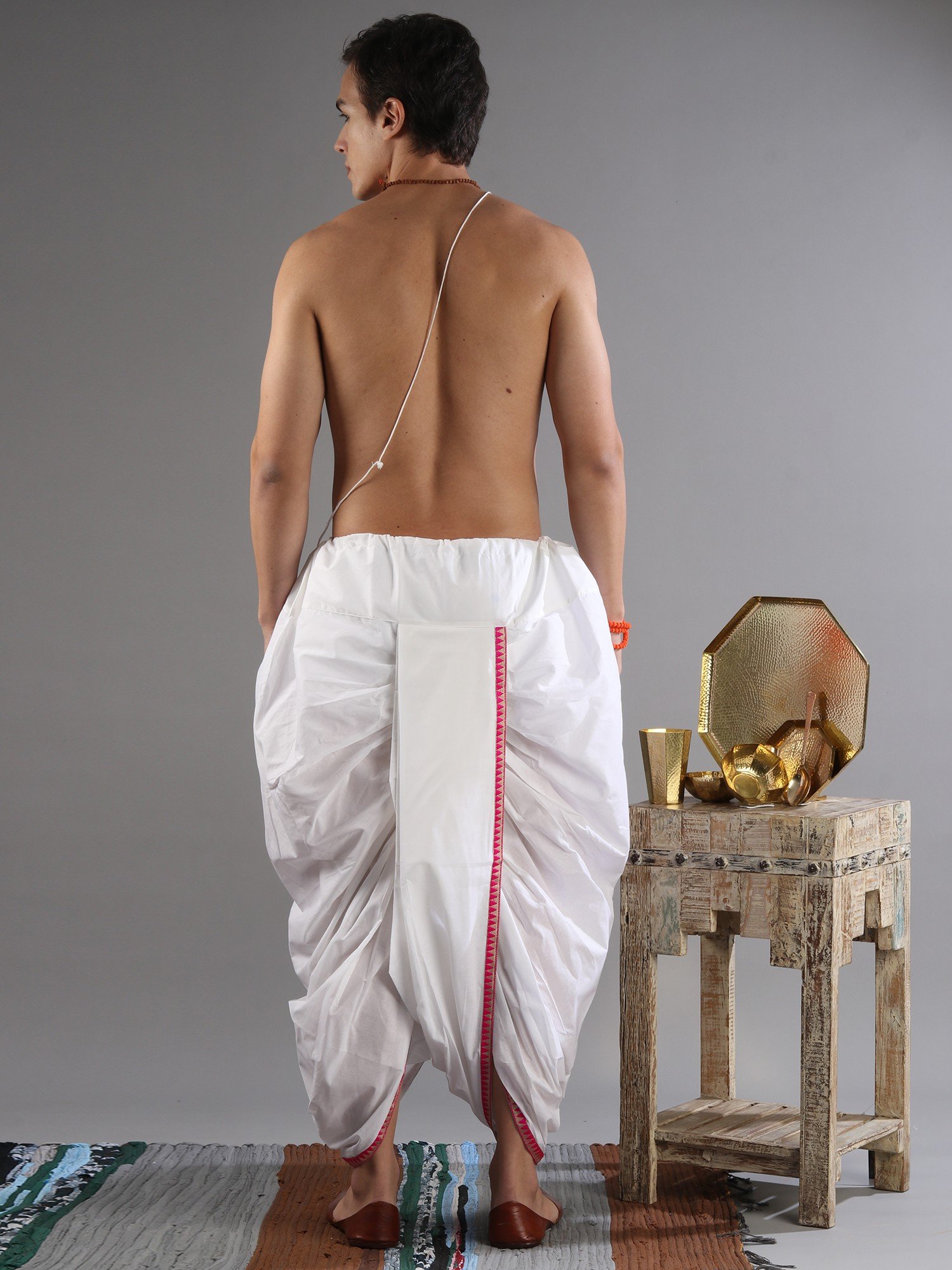 Bright-White Cotton Ready To Wear Dhoti With Woven Zari Patti from ...