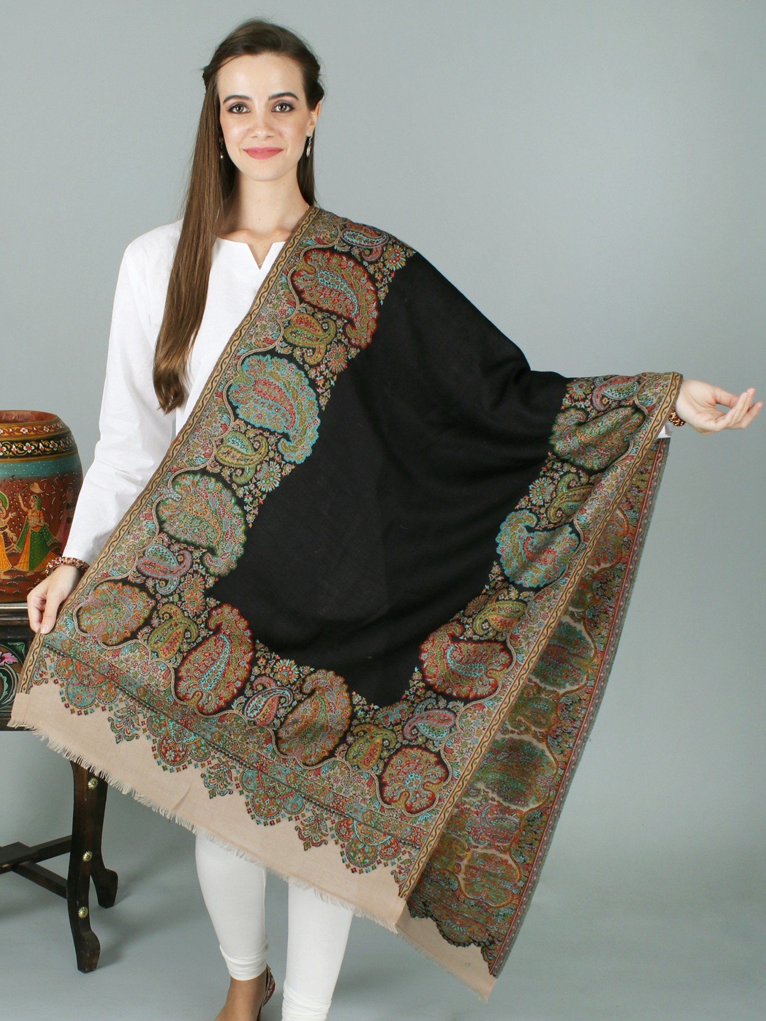 Silk Jamawar ScarfStole Multi-color Paisley Pattern Jamawar Neck Stole
