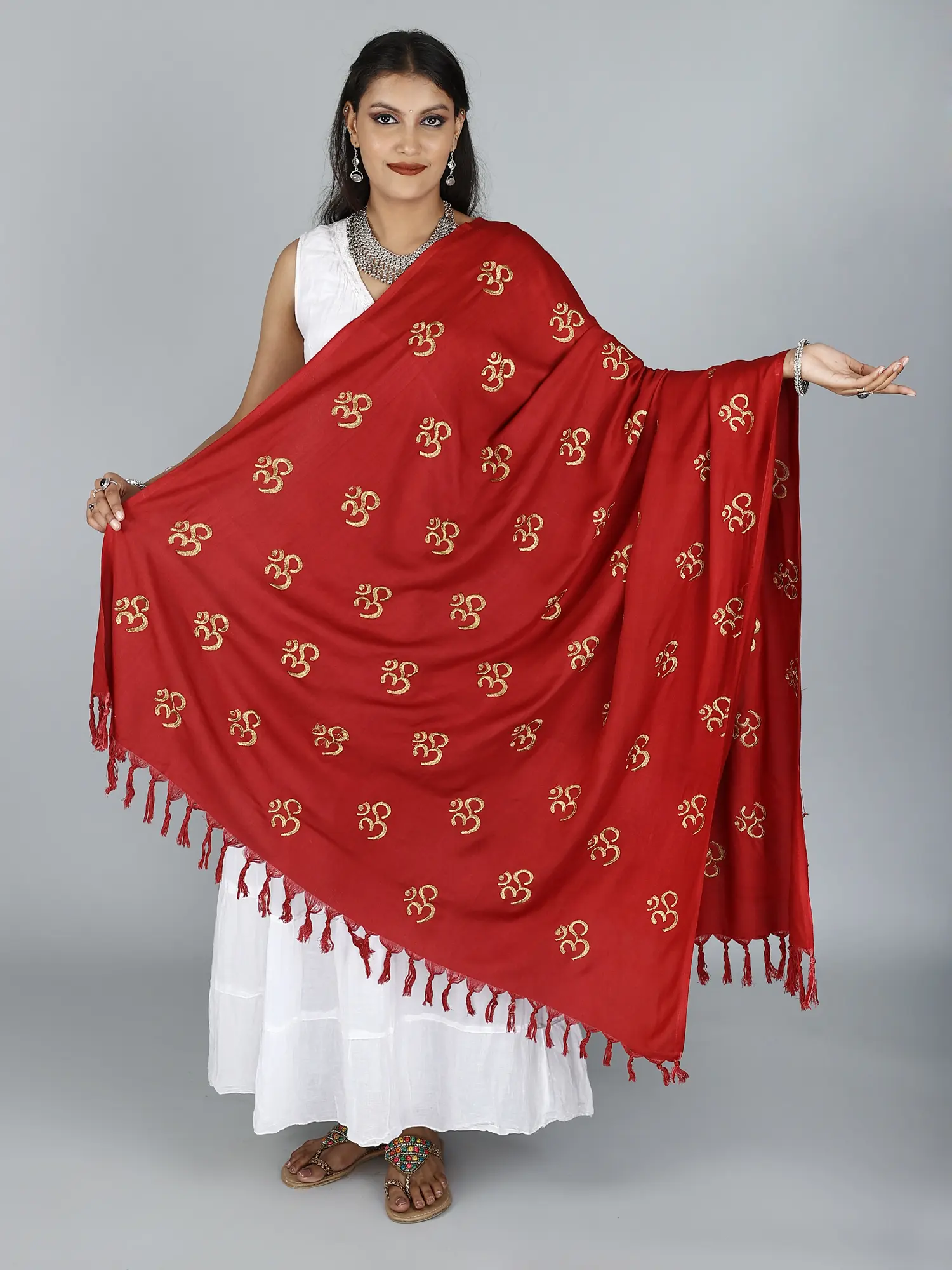Prayer Shawl with Zari Embroidered Om Motif