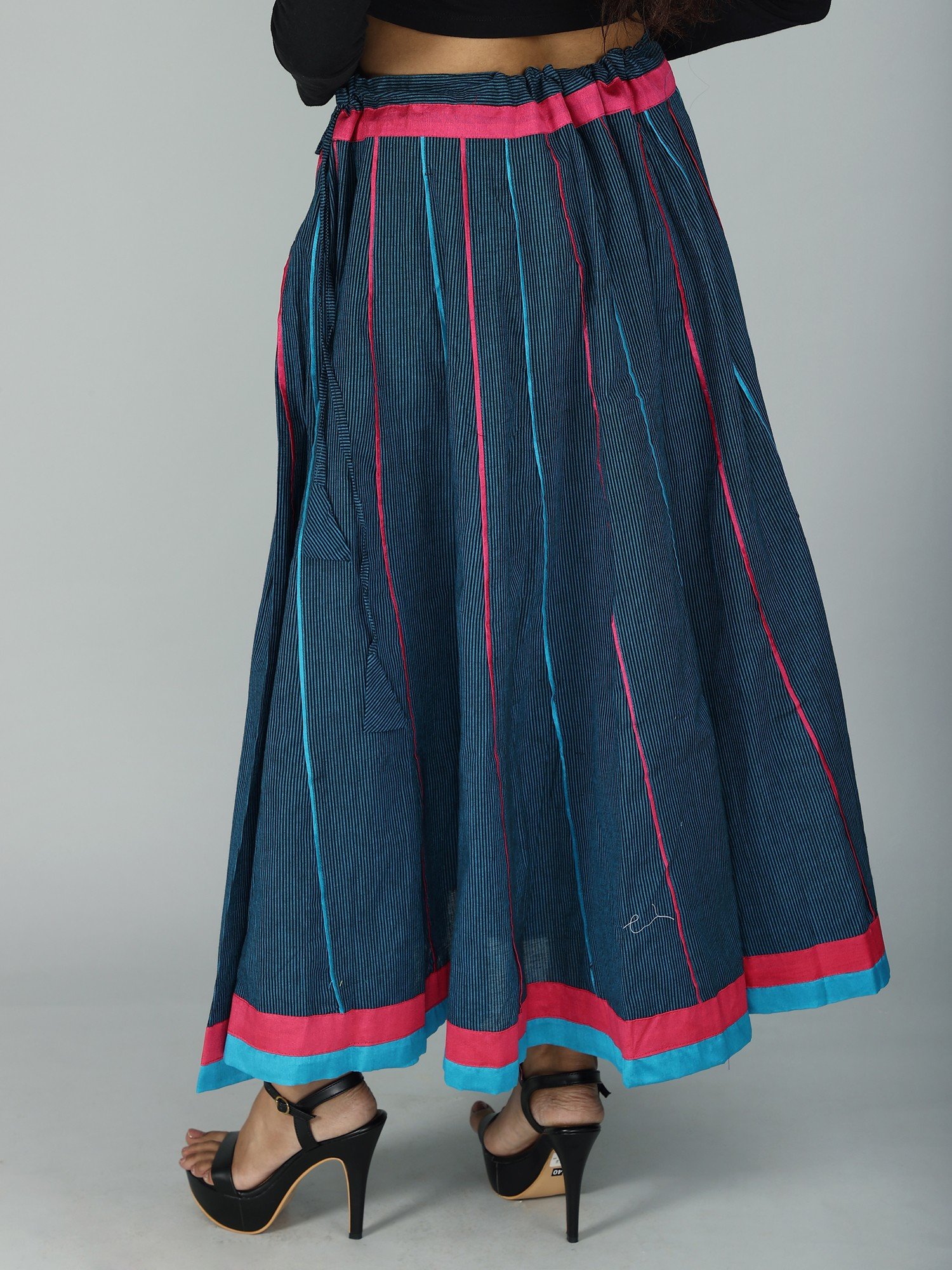 Long Skirt with Pinstripe Weave and Contrast Patch Border from ISKCON ...