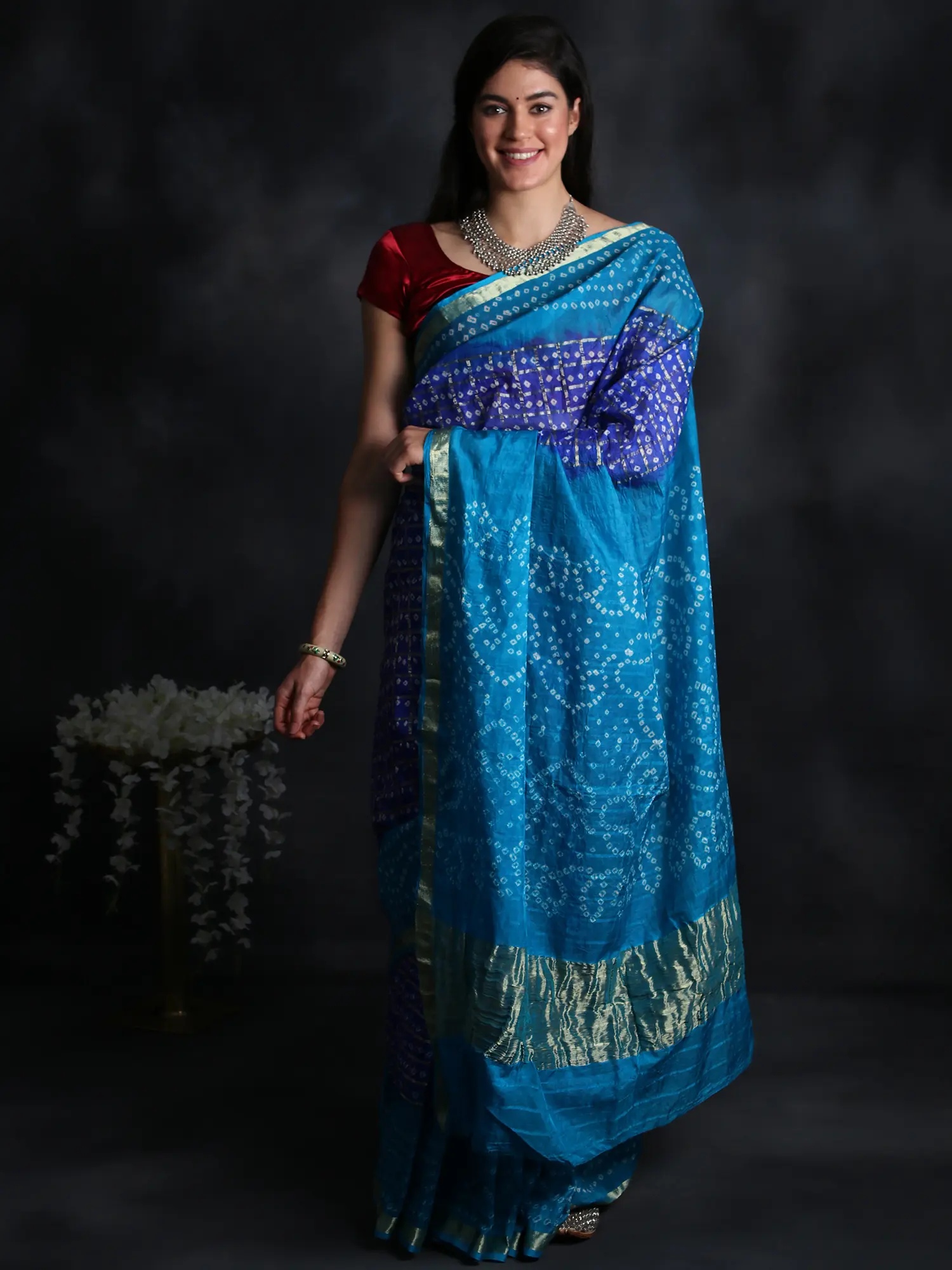 Bandhani Saree from Rajasthan with Zari Weave on Border