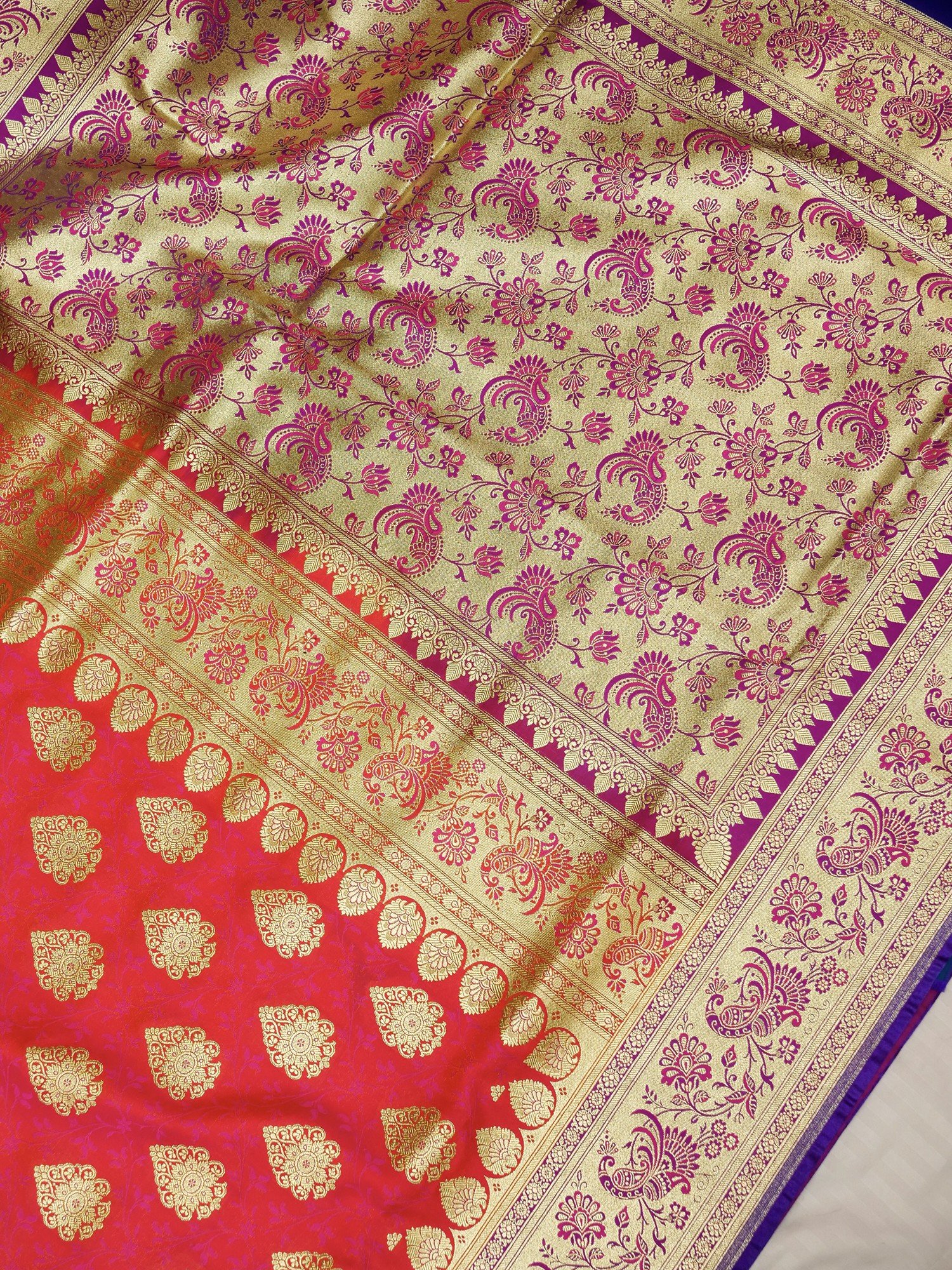 Cayenne Art Silk Banarasi Saree With Zari Crest Motif And Bail Buta ...