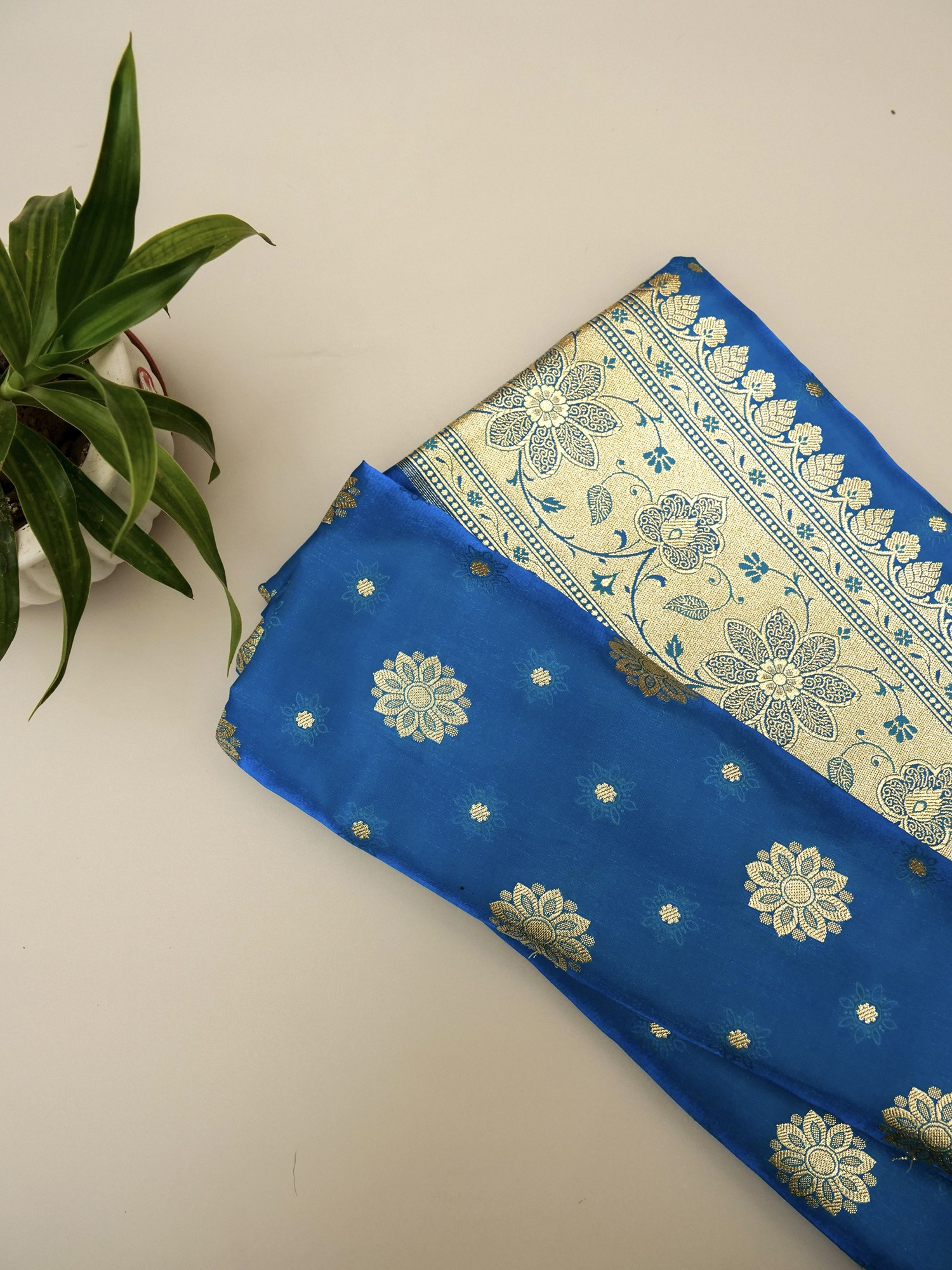 RoyalBlue Banarasi Art Silk Saree With Self Buta And Brocaded Floral
