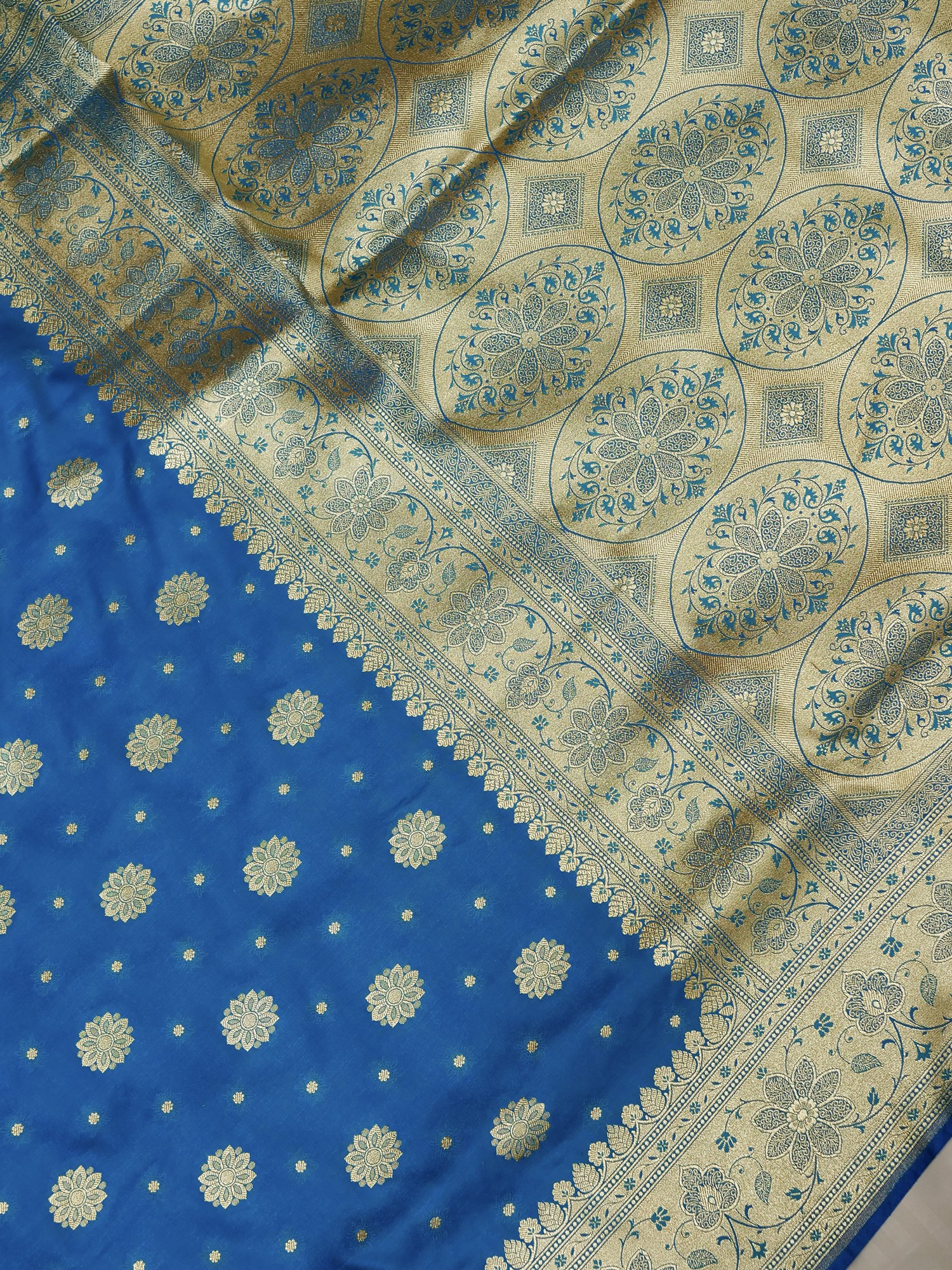 RoyalBlue Banarasi Art Silk Saree With Self Buta And Brocaded Floral Border Exotic India Art