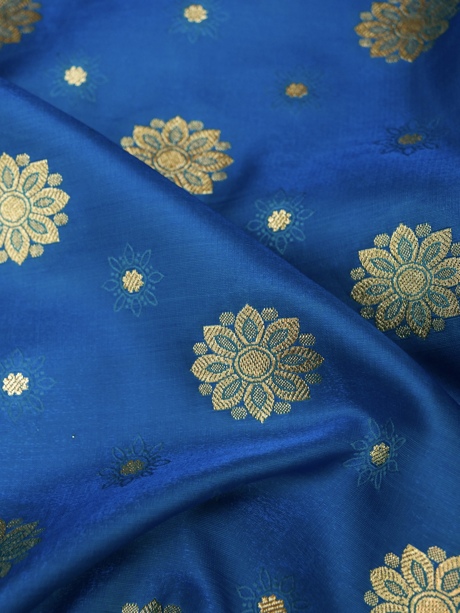 RoyalBlue Banarasi Art Silk Saree With Self Buta And Brocaded Floral Border Exotic India Art