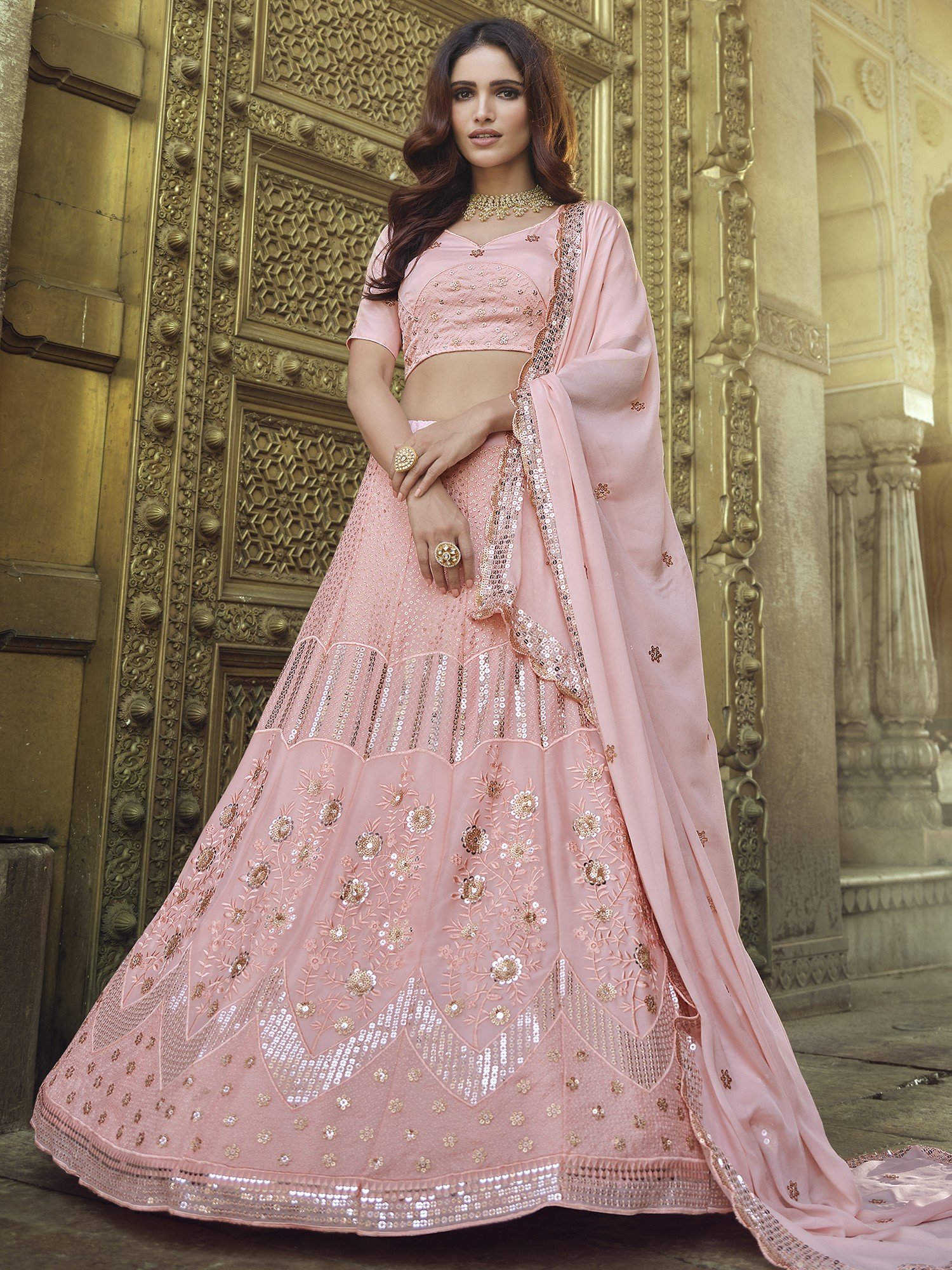 Pink and Gold Heavy Embroidery Work Lehenga Choli - Indian Heavy Anarkali  Lehenga Gowns Sharara Sarees Pakistani Dresses in USA/UK/Canada/UAE -  IndiaBoulevard