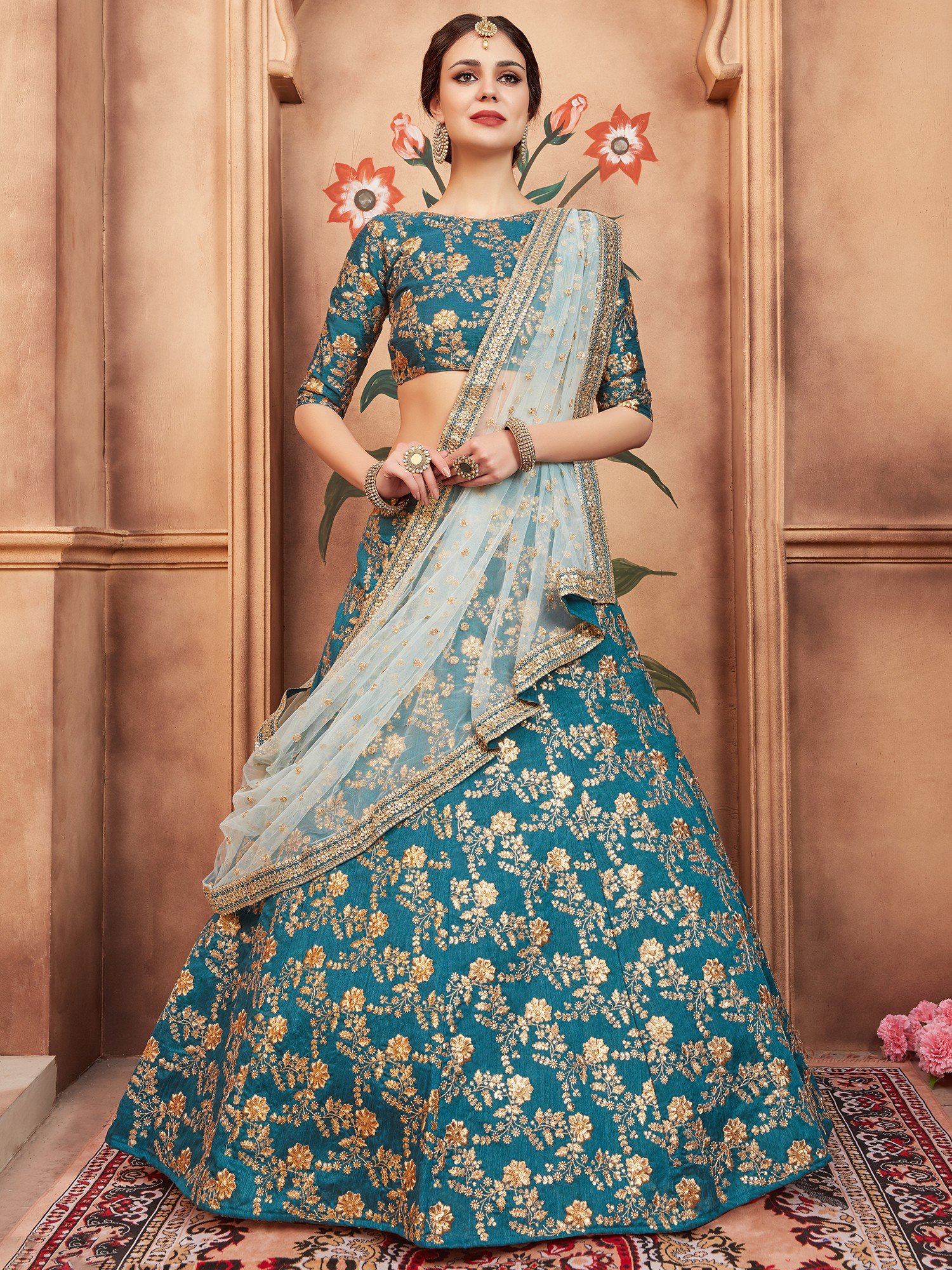 Buy Bewitching Turquoise Blue Embroidered Lehenga and Blouse With Dupatta  At Shopgarb – Shopgarb Store