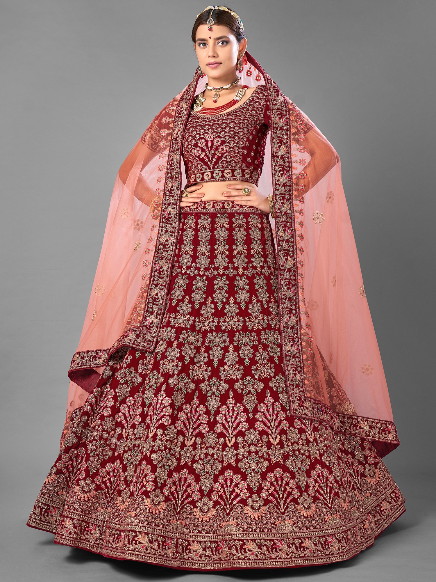 Indian Maroon Colour Velvet Lehenga Choli With Embroiderd Stone Work at  Best Price in Surat | V Sales