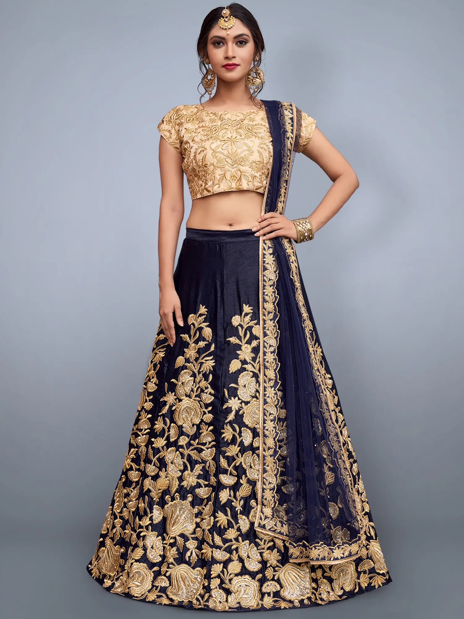 Velvet Silk Lehenga With Golden Dori Embroidery Work And Cut Work ...