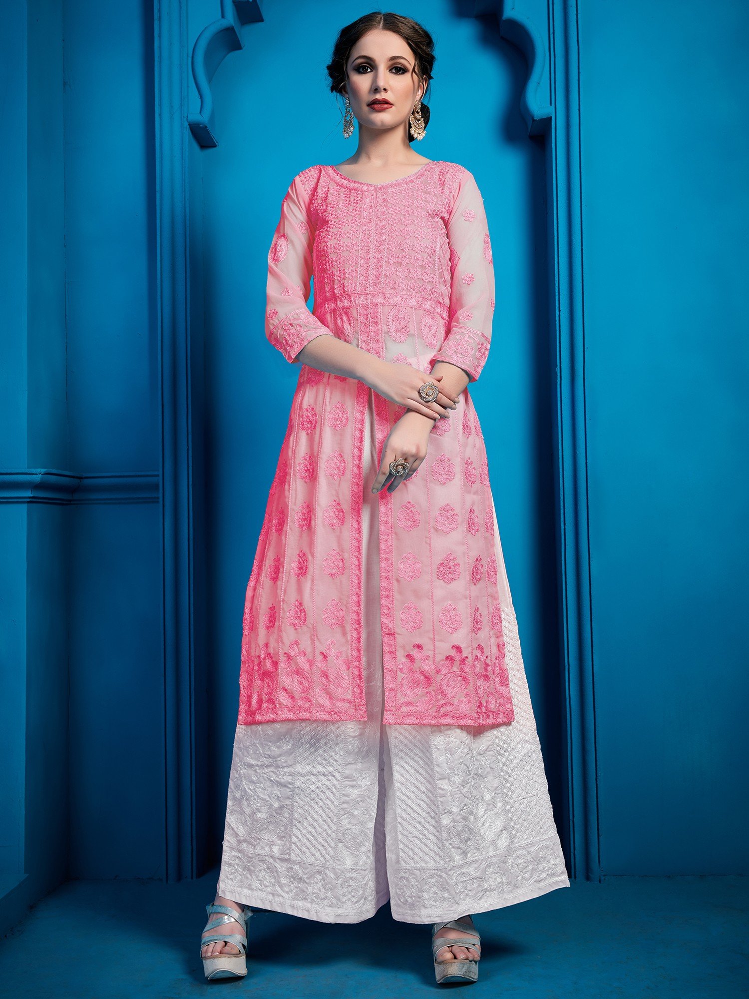 Off White Georgette Kameez With Palazzo Pant 61027 | Fashion, Indian  fashion trends, Simple dresses