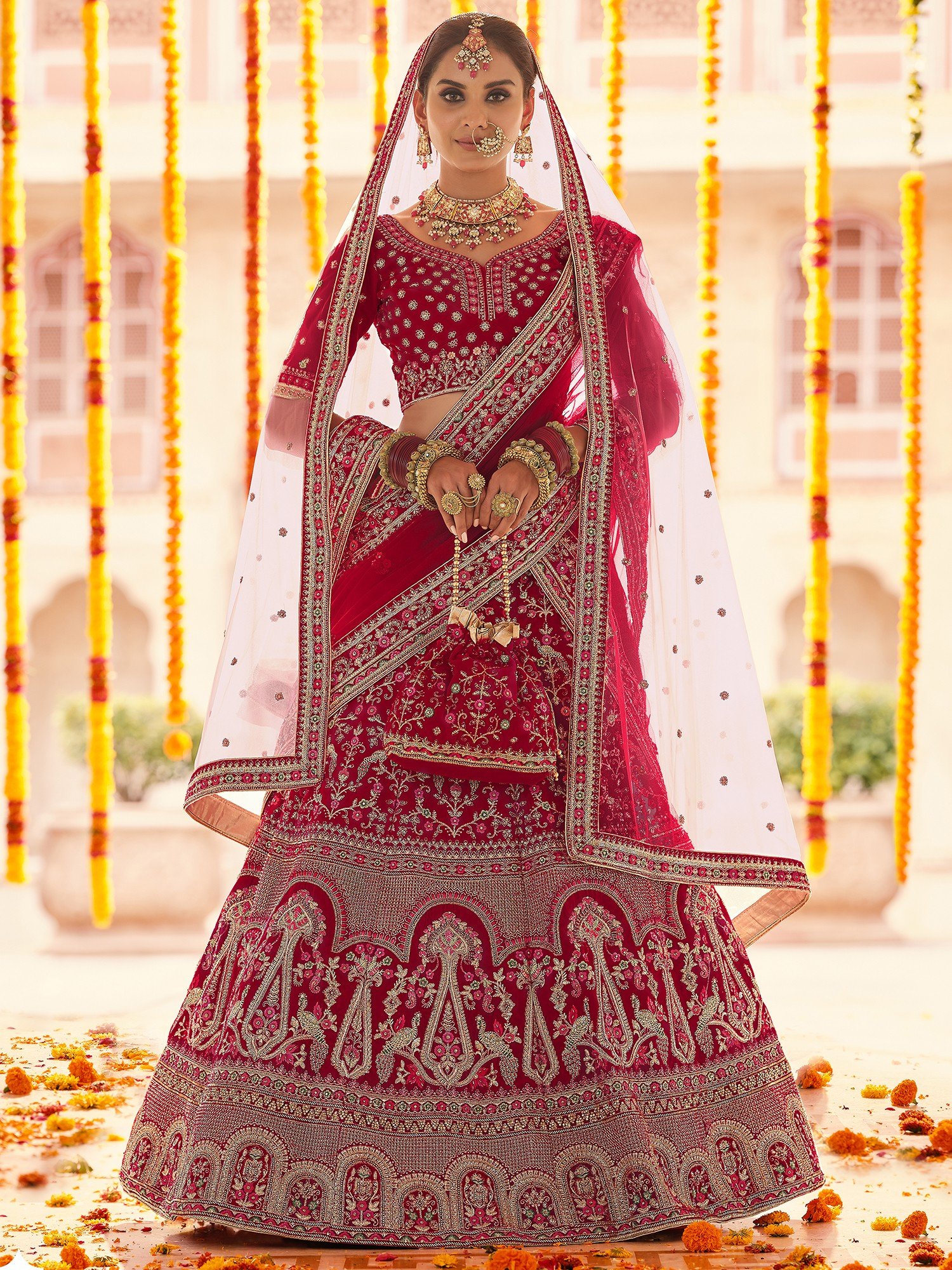 Buy Maroon Designer Velvet Bridal Wear Lehenga Choli | Bridal Lehenga Choli